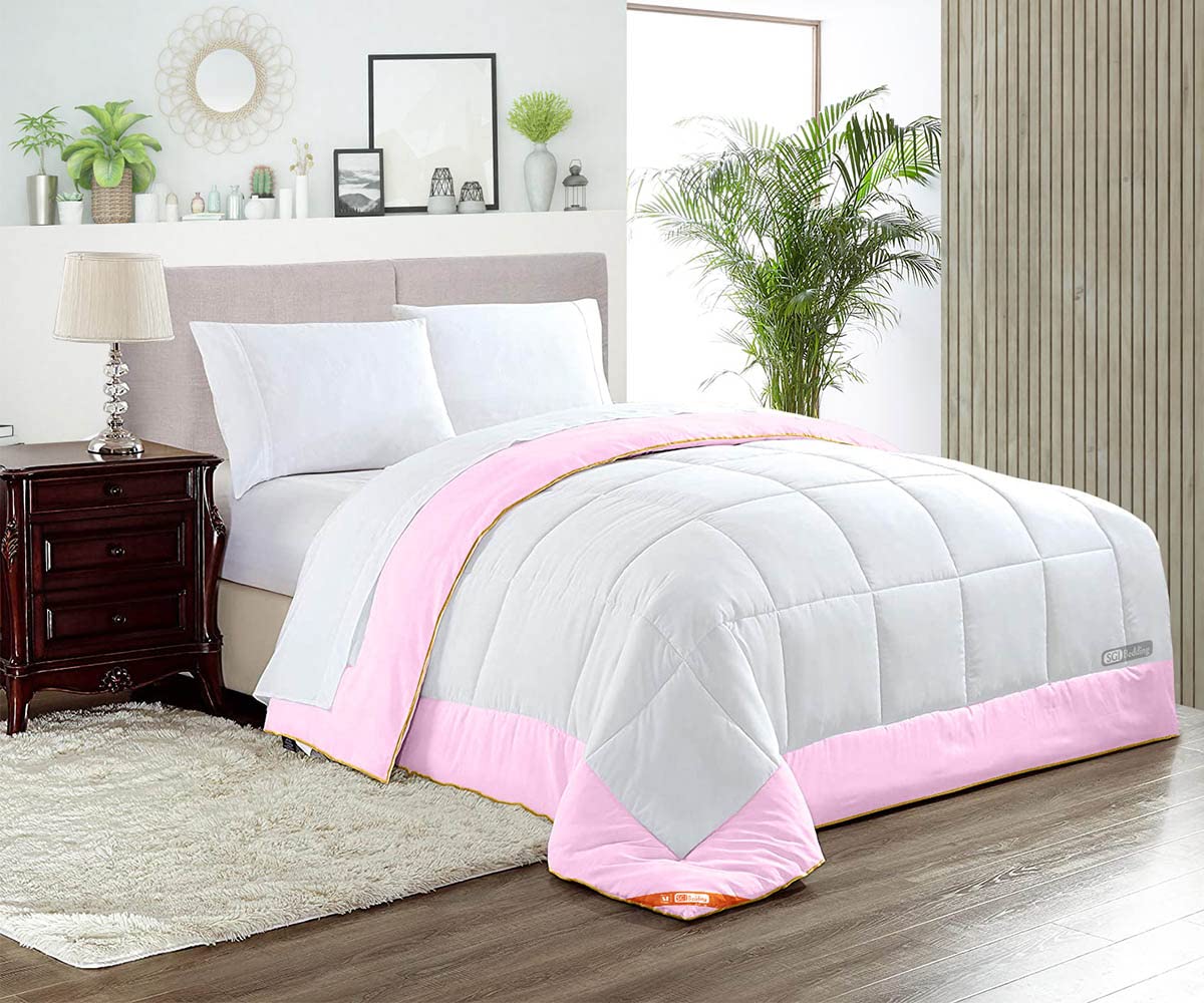 Queen Size Two-Tone Pink 300 GSM Plush Siliconized Microfiber Comforter Set with Pillowcases - Ultra Soft Duvet Insert, Box Stitched Design for Bedroom Decor | Perfect for Master Bedroom, Guest Room & Cozy Winter Nights