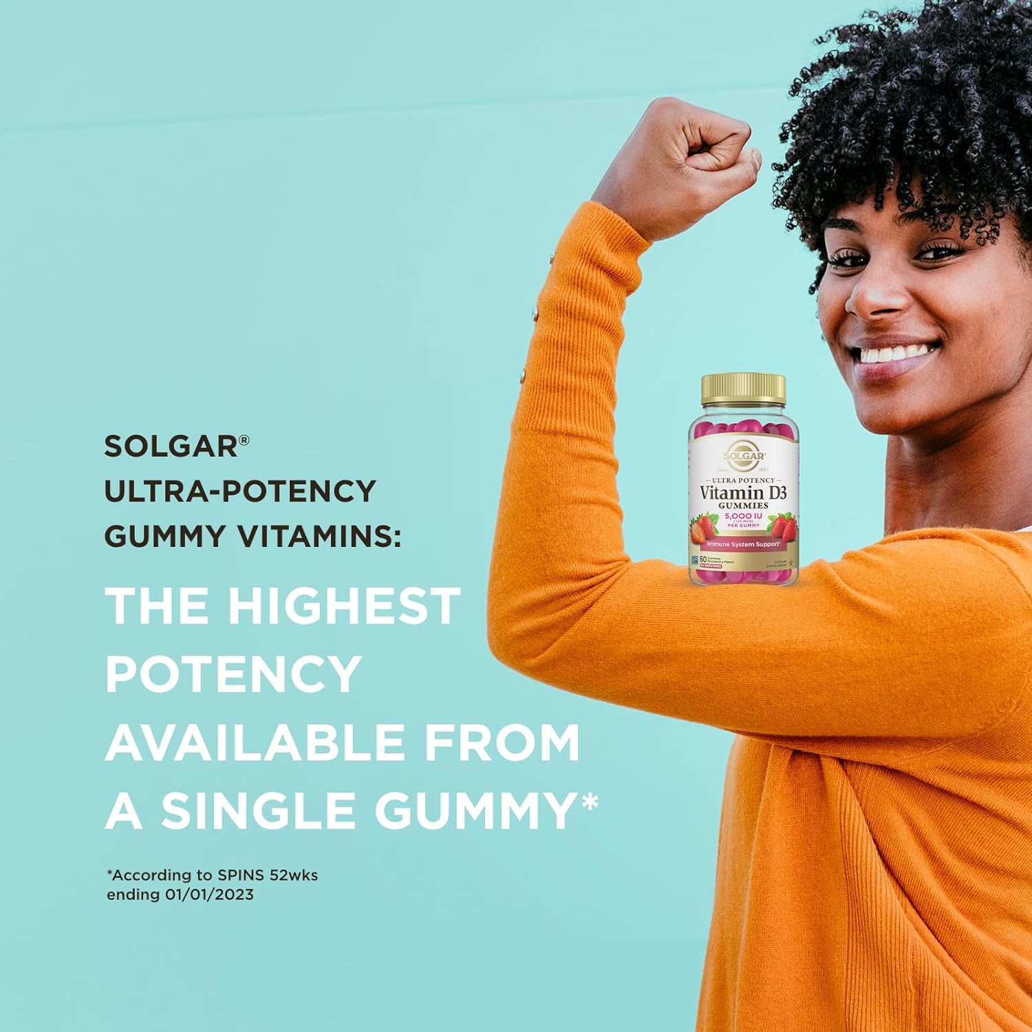 Solgar Ultra Potency Vitamin D3 Gummies 5000 IU (125 mcg) - Immune Support & Bone Health Supplement for Adults - Perfect for Winter Months & Indoor Lifestyles