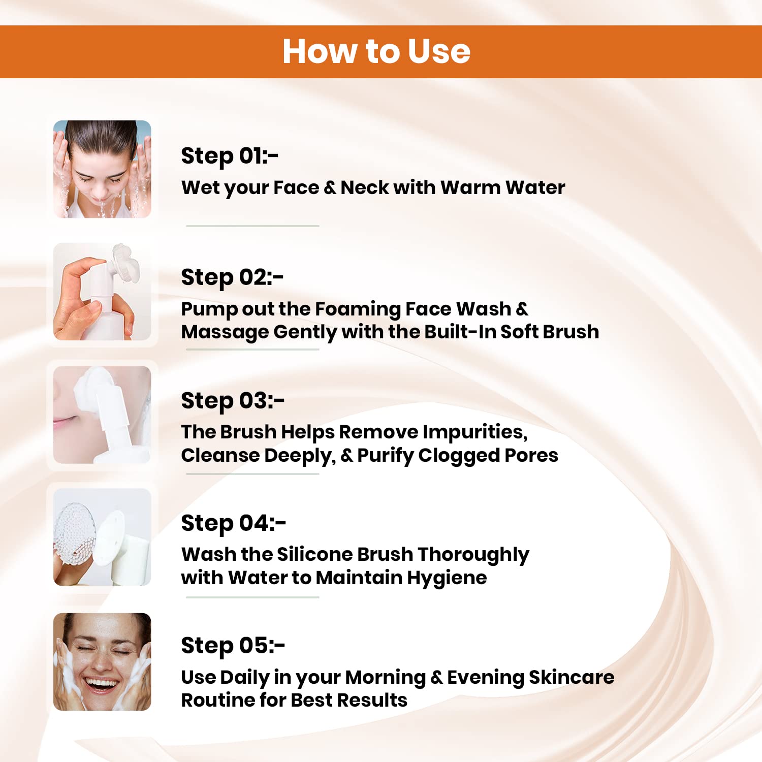 Essencia Vitamin C Foaming Face Wash with Silicone Brush - Deep Cleansing, Brightening & Rejuvenating Facial Cleanser for Men & Women | Paraben-Free, Silicone-Free | Perfect for Daily Skincare & Travel (150ml)
