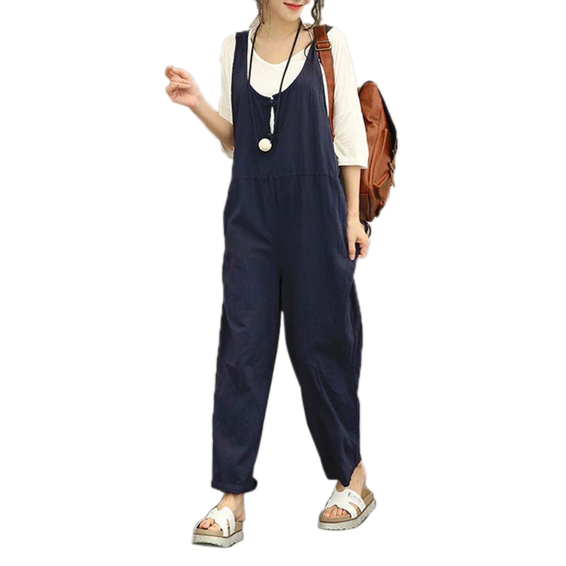 Elonglin Women's Loose Fit Sleeveless Jumpsuit with Straps - Casual Summer Romper Playsuit for Beach, Vacation & Streetwear Fashion