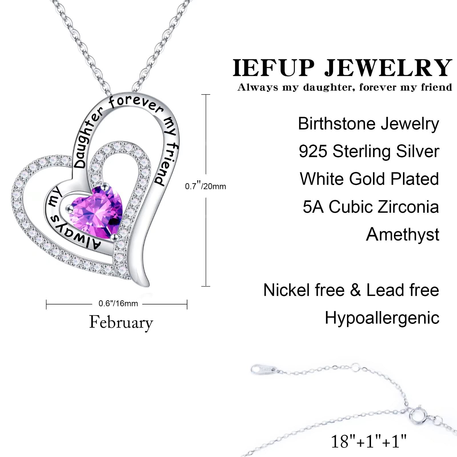 Birthstone Necklace for Women - Sterling Silver Heart Pendant Jewelry Gift for Mom, Wife, Girlfriend, Daughter | Personalized Birthday, Mother's Day & Anniversary Present | Perfect for Everyday Wear & Special Occasions