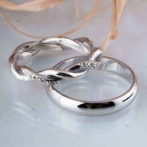 Twisted Rope Wedding Ring Sets - 925 Sterling Silver Matching Couple Bands for Him & Her - Personalized Wide Silver Wedding Rings - Perfect for Anniversaries, Engagements, and Romantic Gifts