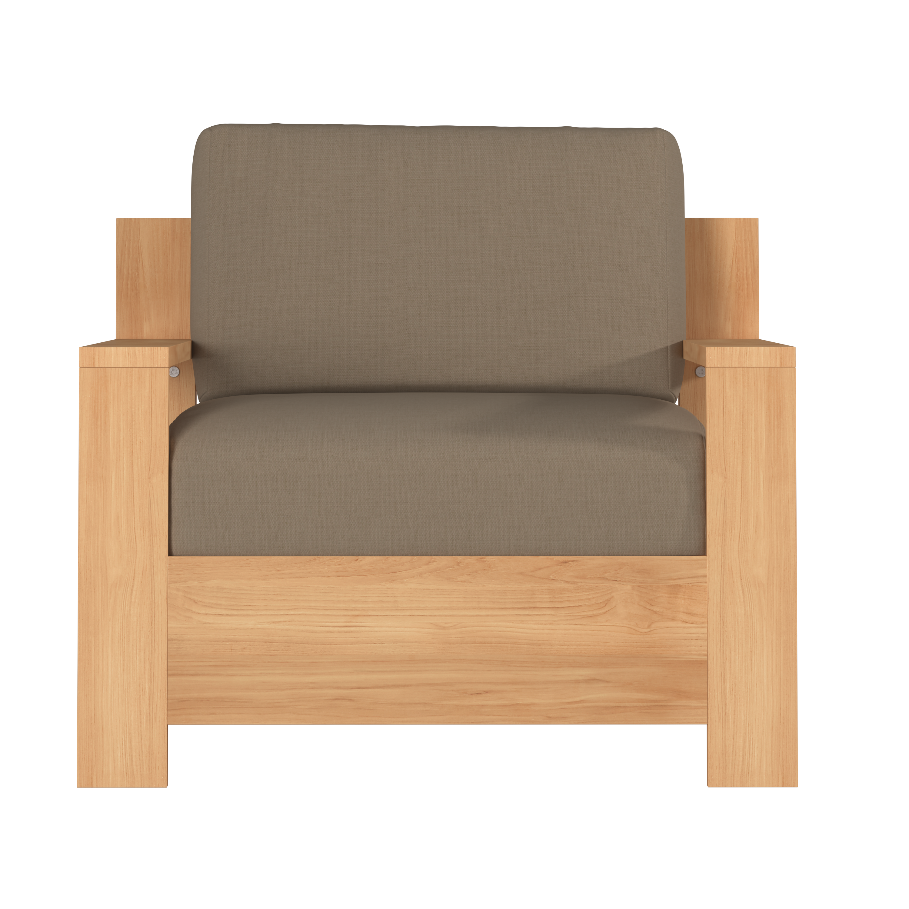 Premium Teak Outdoor Club Chair with Sunbrella Fawn Cushion - Weather-Resistant Patio Furniture for Garden, Poolside & Backyard Relaxation
