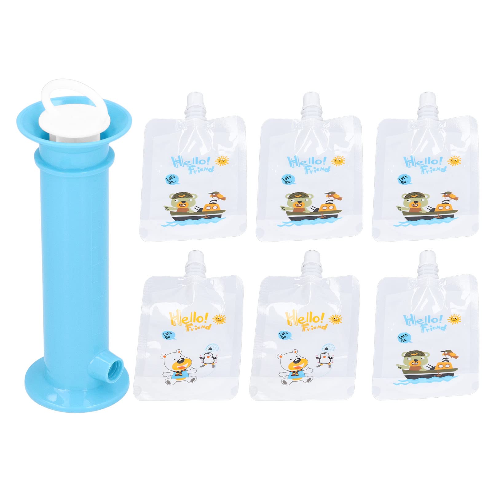 **7-Piece Reusable Baby Food Pouch Maker Set - Pure Color Squeeze Pouches for Toddler Fruit Puree & Baby Food Dispenser (Blue) - Perfect for On-the-Go Snacks & Mess-Free Feeding**
