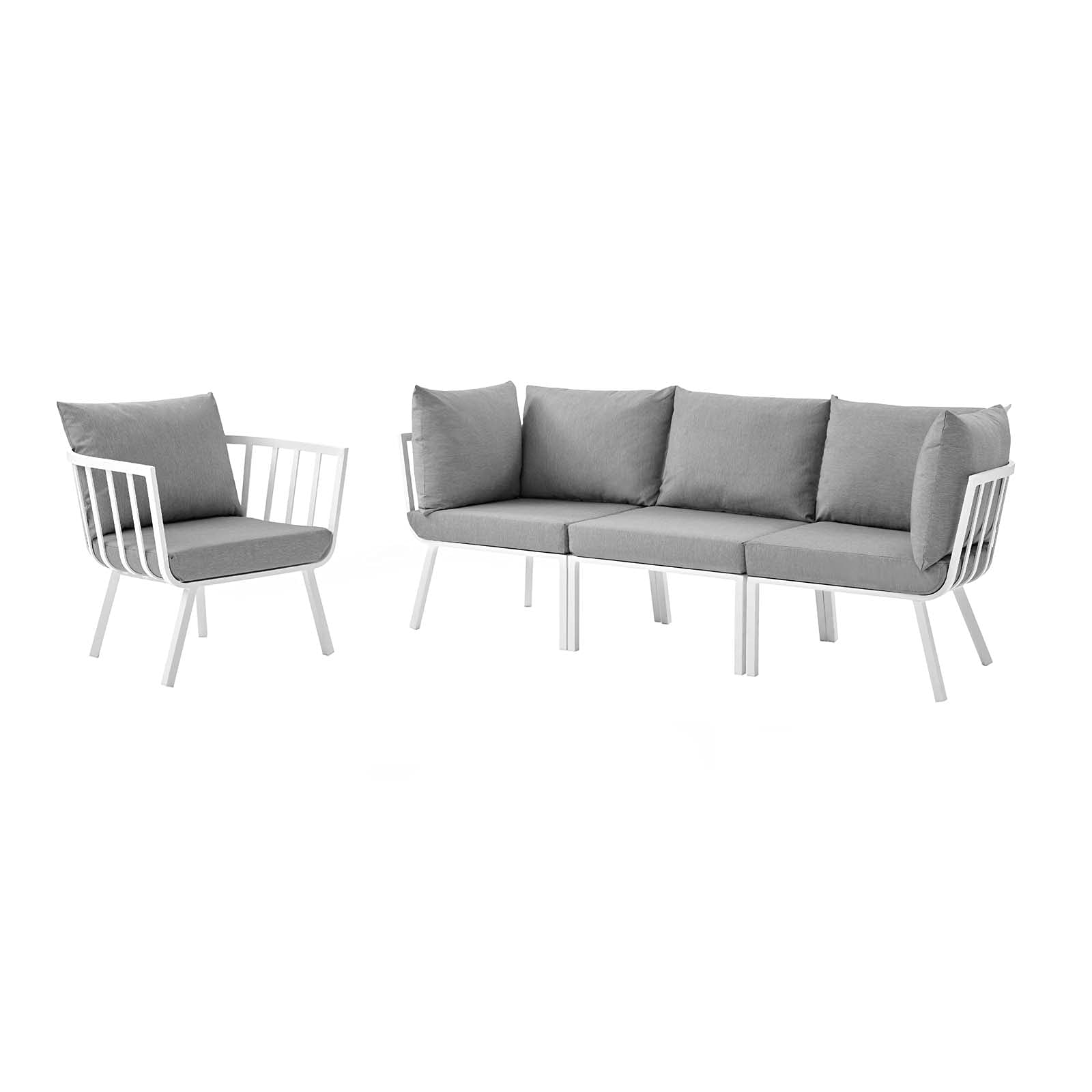 Modern White Grey Aluminum Lounge Sectional Sofa Chair Set for Outdoor Patio, Cafe, Bistro, and Garden Relaxation