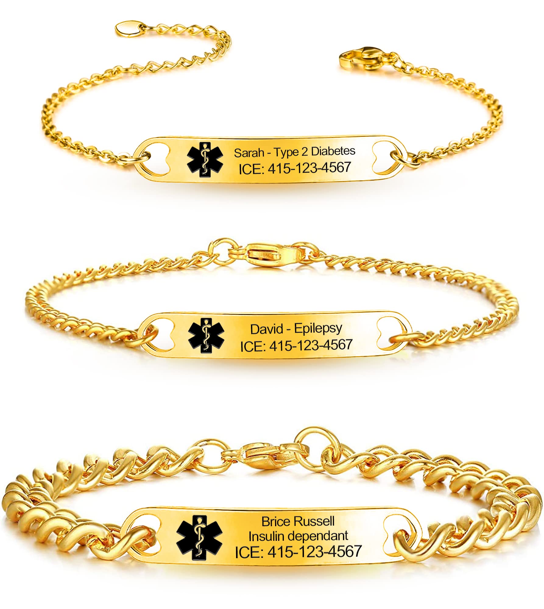 Personalized Stainless Steel Medical Alert Bracelets for Women & Men - Adjustable Emergency ID Bracelet with Free Engraving - Ideal Gift for Mom, Dad, Seniors & Caregivers (Home, Travel & Daily Safety)