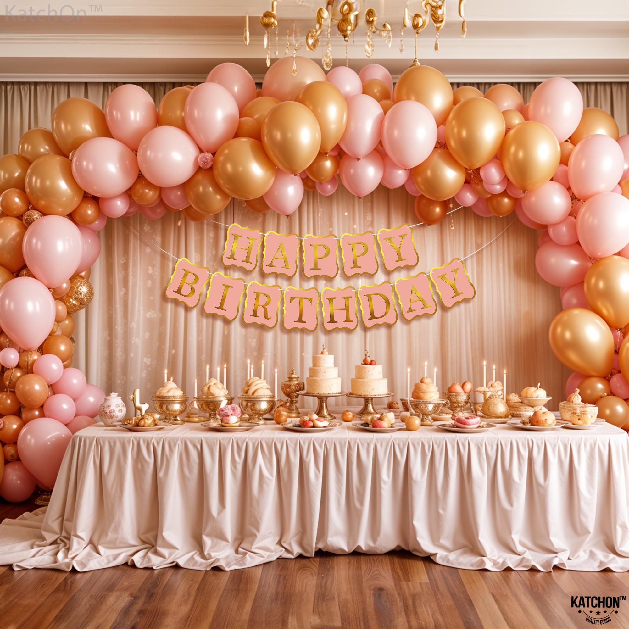 KatchOn 10ft Peach Happy Birthday Banner - No DIY Backdrop Sign for Birthday Party Decorations | Perfect for Indoor & Outdoor Celebrations, Baby Showers, and Festive Events