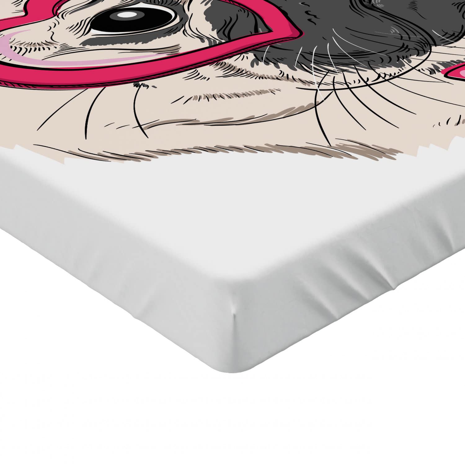 Ambesonne Pug Fitted Sheet - Twin Size, Pink Grey White | Dog Lover Bedding for Cozy Sleep