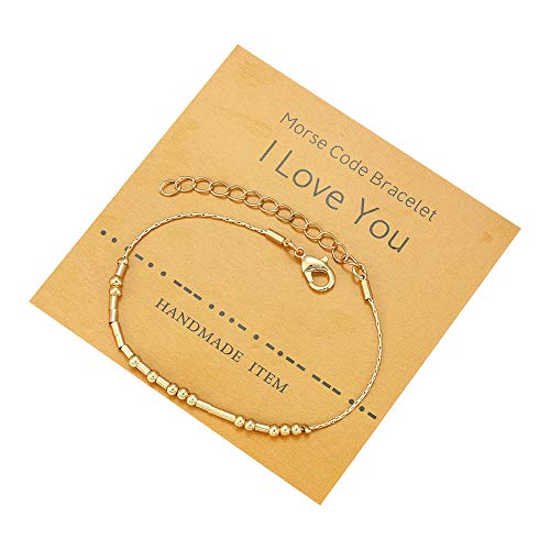 Empower Your Style with Morse Code Bracelets - Inspiring Gold Beaded Jewelry & Encouraging Mantras for Women (I Love You) | Perfect Gift for Her, Birthday, Anniversary & Everyday Wear