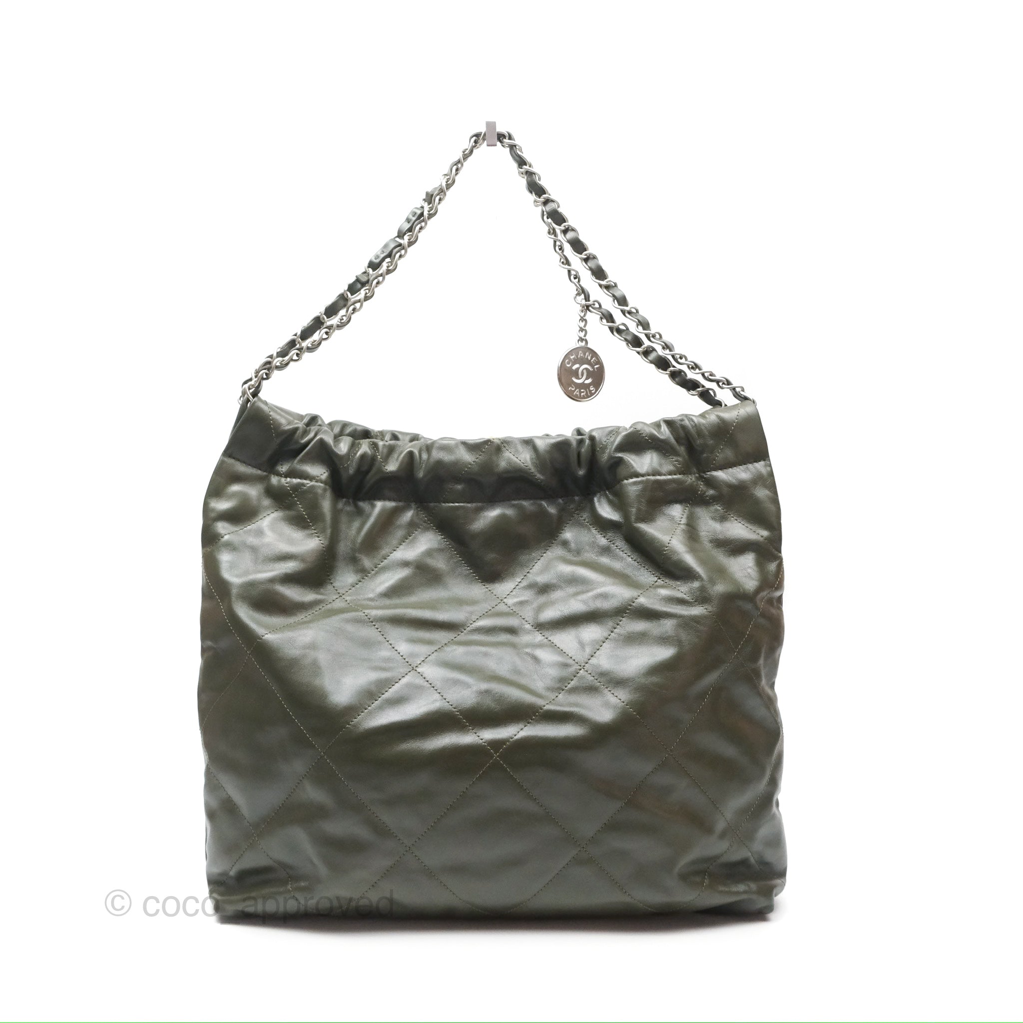 Chanel 22 Medium Handbag in Green Shiny Calfskin with Ruthenium Hardware - Luxury Crossbody Bag for Women, Perfect for Date Night & Evening Events
