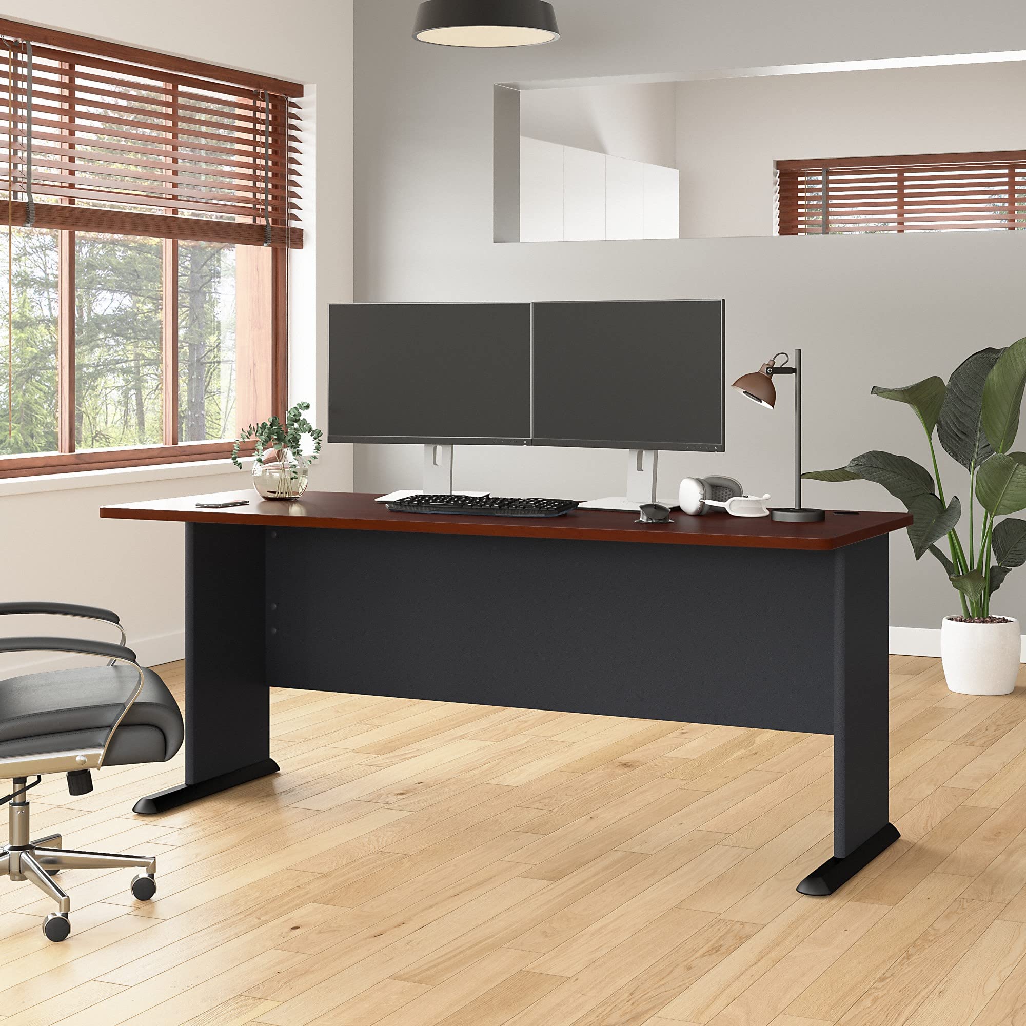 Bush Business Furniture Series A 72W & 48W Office Desks in Hansen Cherry & Galaxy Finish - Perfect for Home Office, Workspace & Business Environments