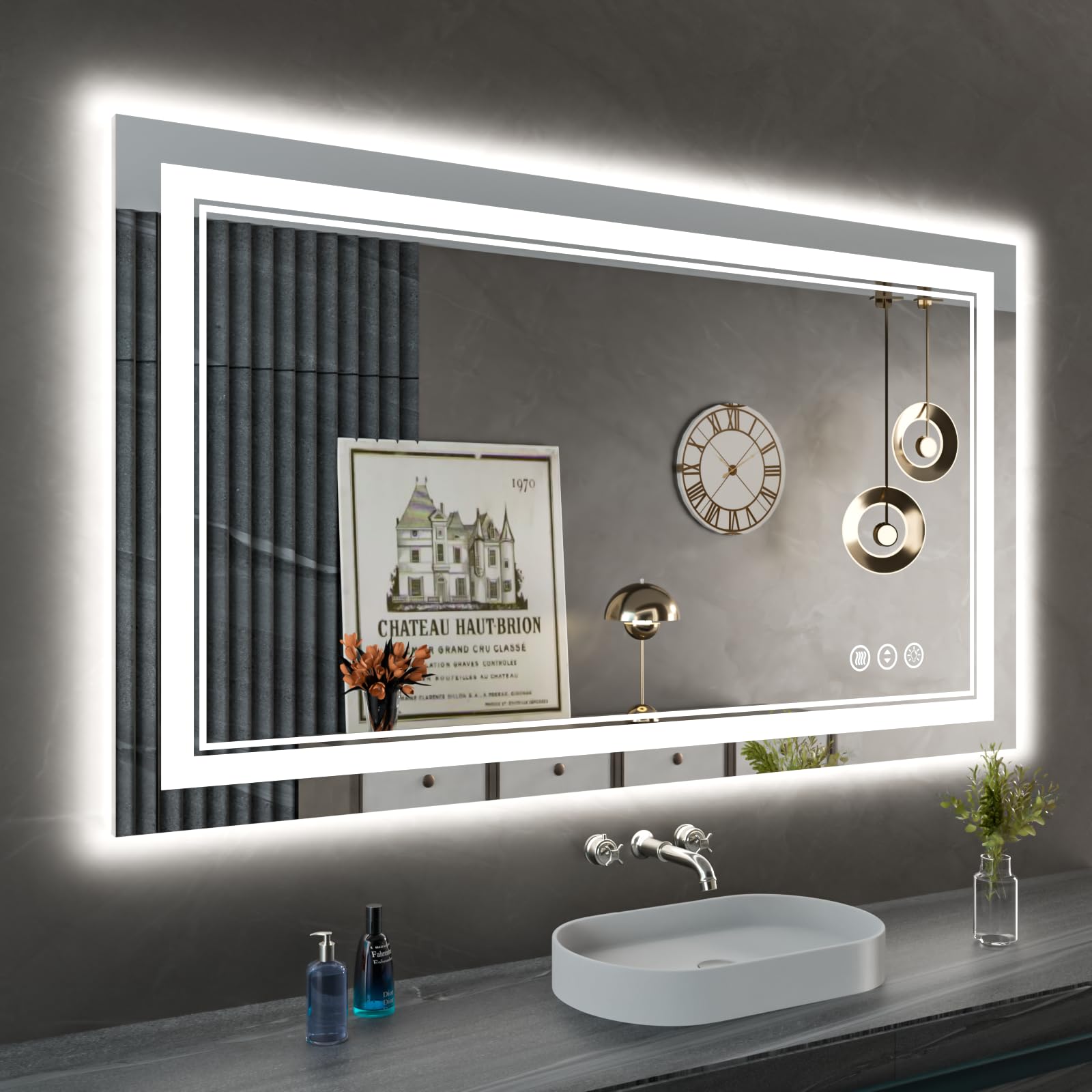 40 x 24 Inch LED Bathroom Mirror with Anti-Fog & Dimmable Memory Lights - Front Light & Backlit Vanity Mirror - Shatterproof Wall-Mounted for Makeup, Shaving & Home Decor