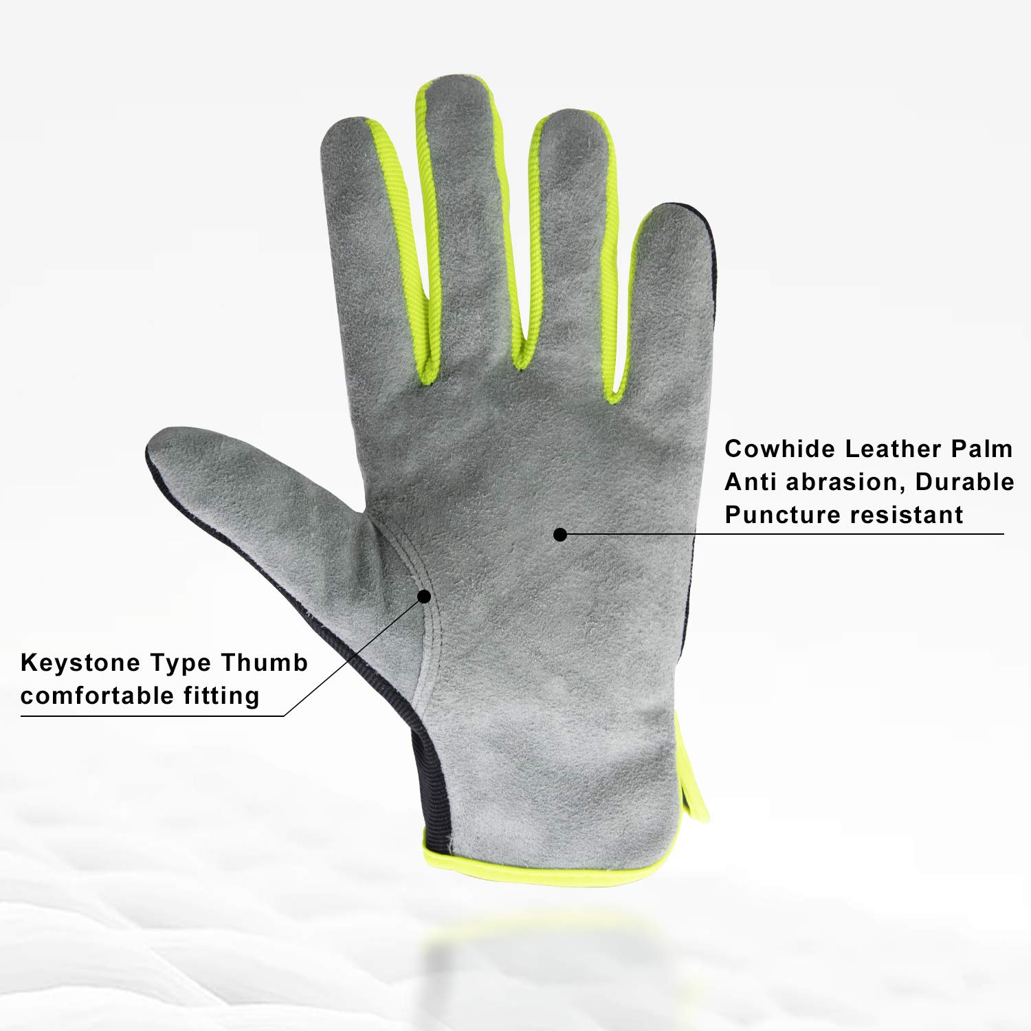 Premium Cowhide Leather Gardening Gloves for Men & Women - 2 Pairs Heavy Duty Work Gloves for Mechanics, Construction, Driving & Outdoor Activities (XXL, Grey) - Ideal for Landscaping, Farming & DIY Projects