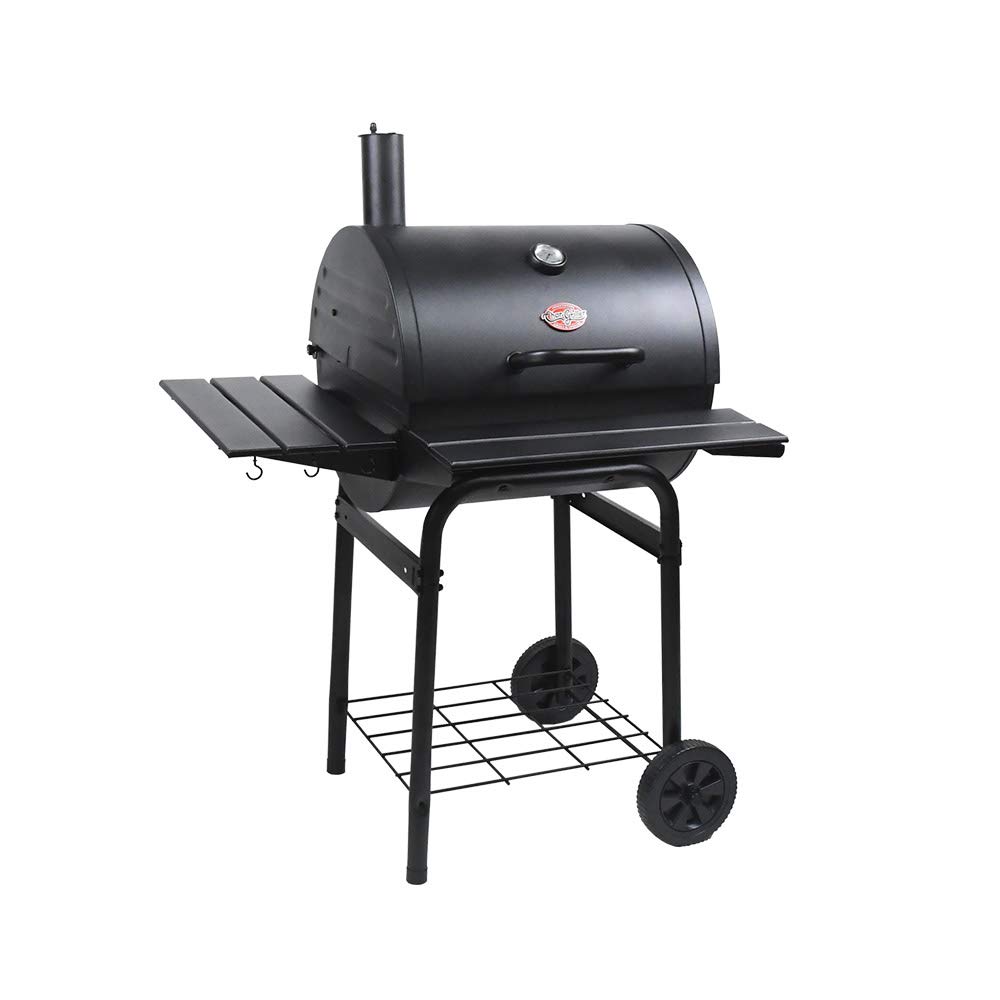 Char-Griller Wrangler 2823 Black Charcoal Grill with 640 Sq In Cooking Area, EasyDump Ash Pan, Wood Shelves & Utensil Hooks - Perfect for Backyard BBQs, Tailgating & Outdoor Cooking