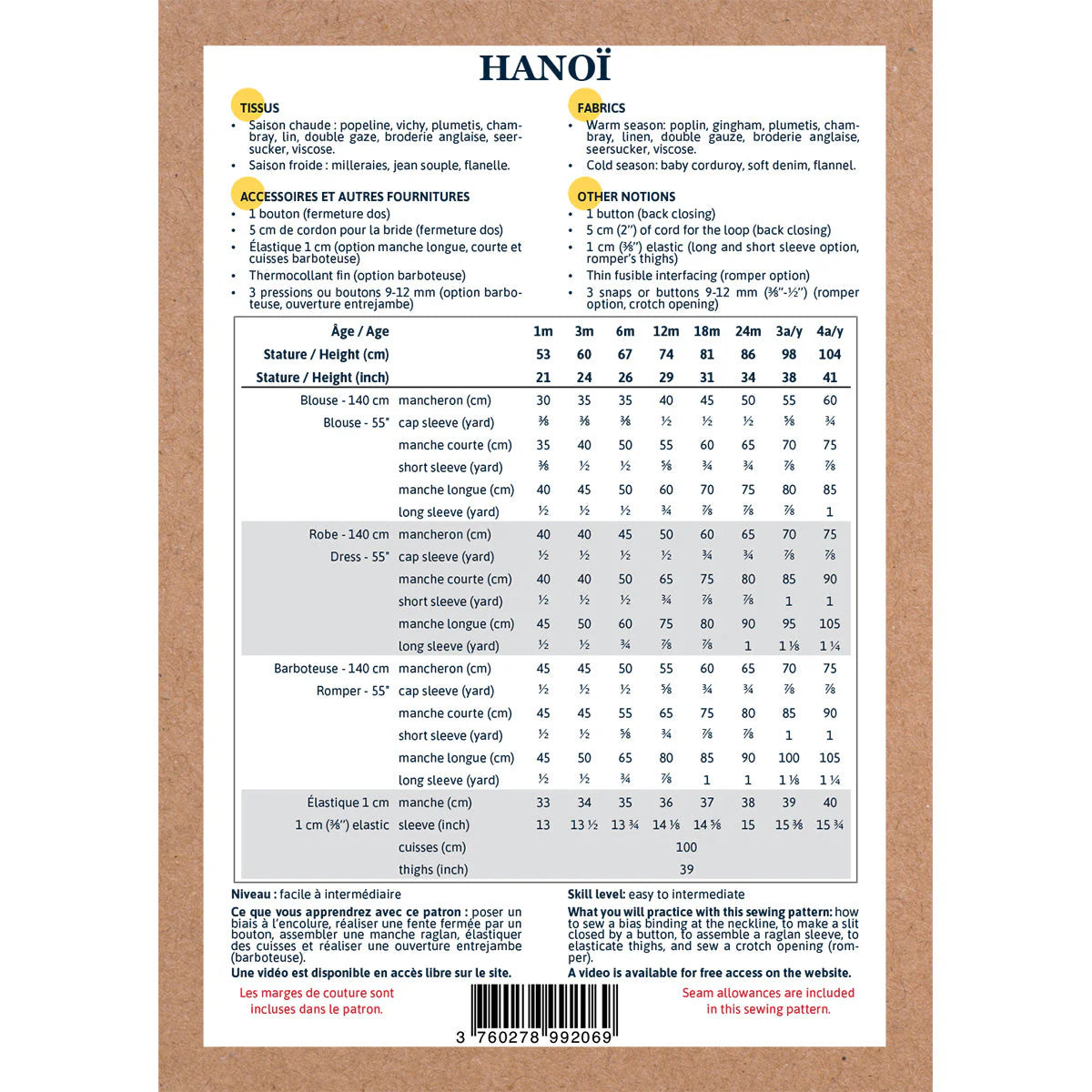 Hanoi Blouse, Dress and Romper Sewing Pattern for Baby & Toddler (1 Month to 4 Years) - DIY Clothing for Special Occasions & Everyday Wear