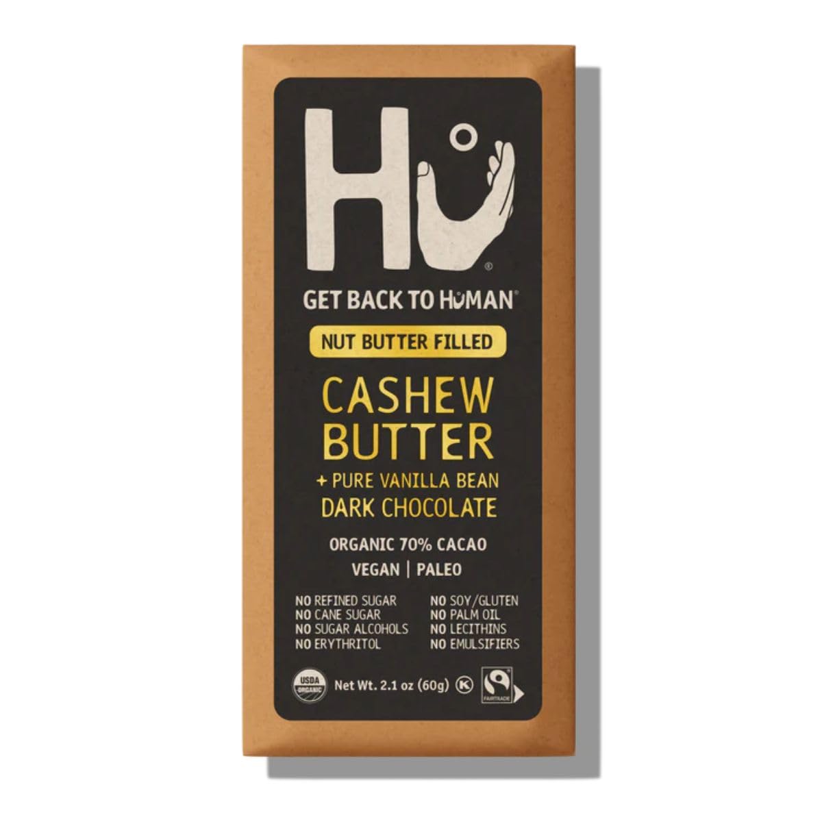 HU KITCHEN Cashew Vanilla Chocolate Bar - 2.1 OZ (60g) - Gluten-Free, Vegan Snack - Perfect for Gifts, Desserts & Healthy Treats