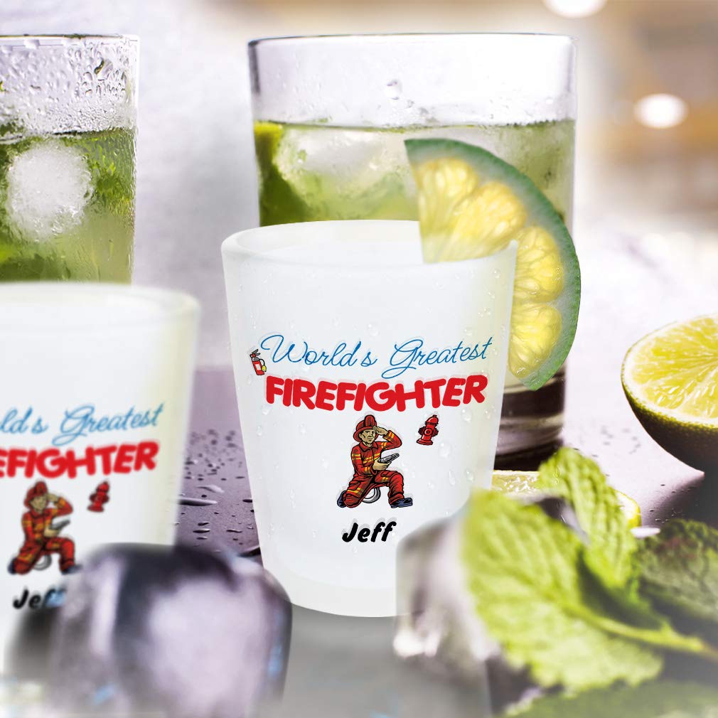 Custom Engraved 'World's Greatest Firefighter' Ceramic Shot Glass - Perfect for Gifts, Parties & Firefighter Appreciation Events