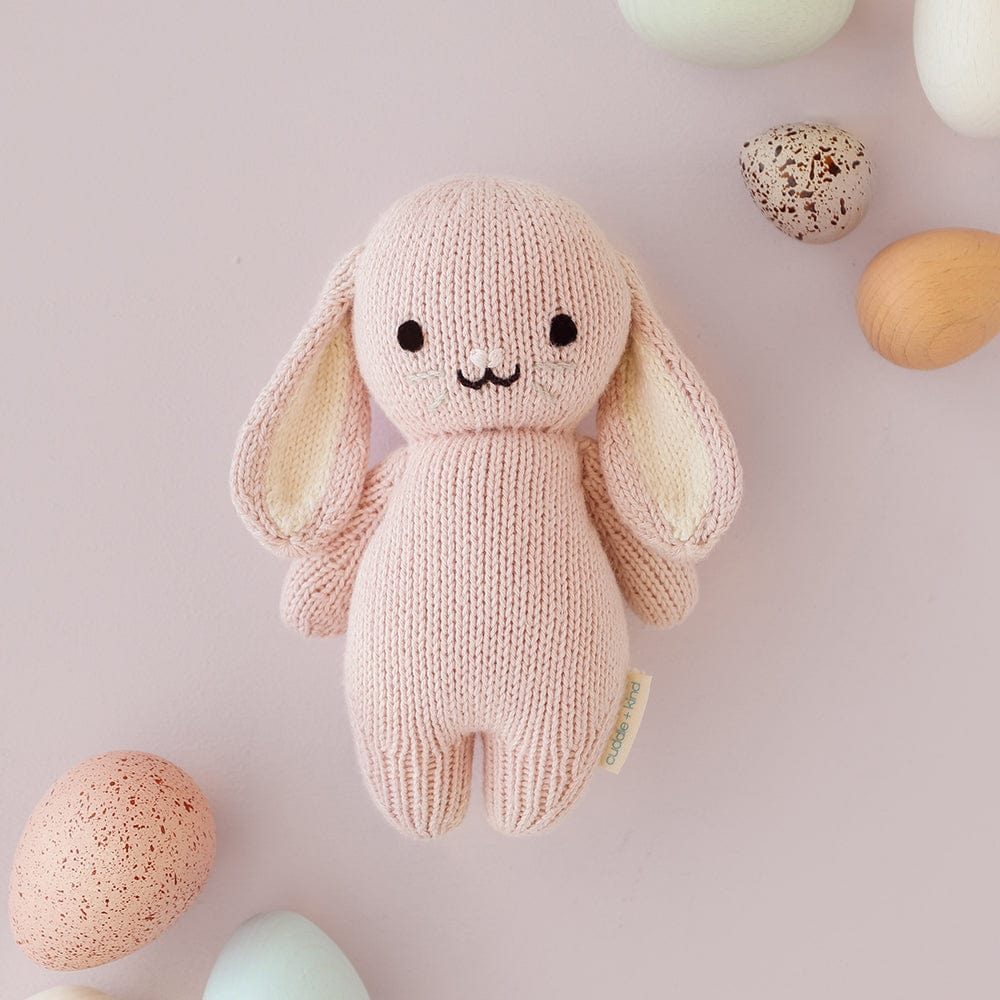 Cuddle+Kind Organic Cotton Hand-Knit Baby Bunny Plush Toy - Soft & Safe for Newborns, Infants & Toddlers - Perfect Nursery Gift, Baby Shower Present & Cuddly Companion for Playtime & Bedtime