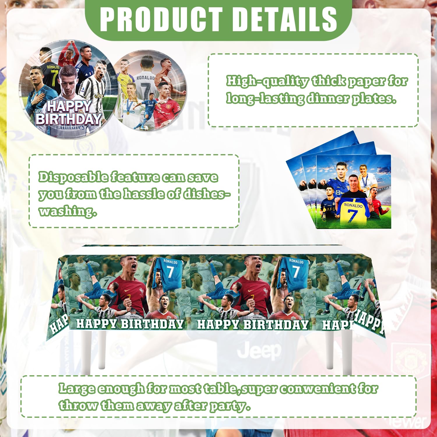 20-Piece Soccer Birthday Party Decorations Set - 20 Plates, 20 Napkins & 43