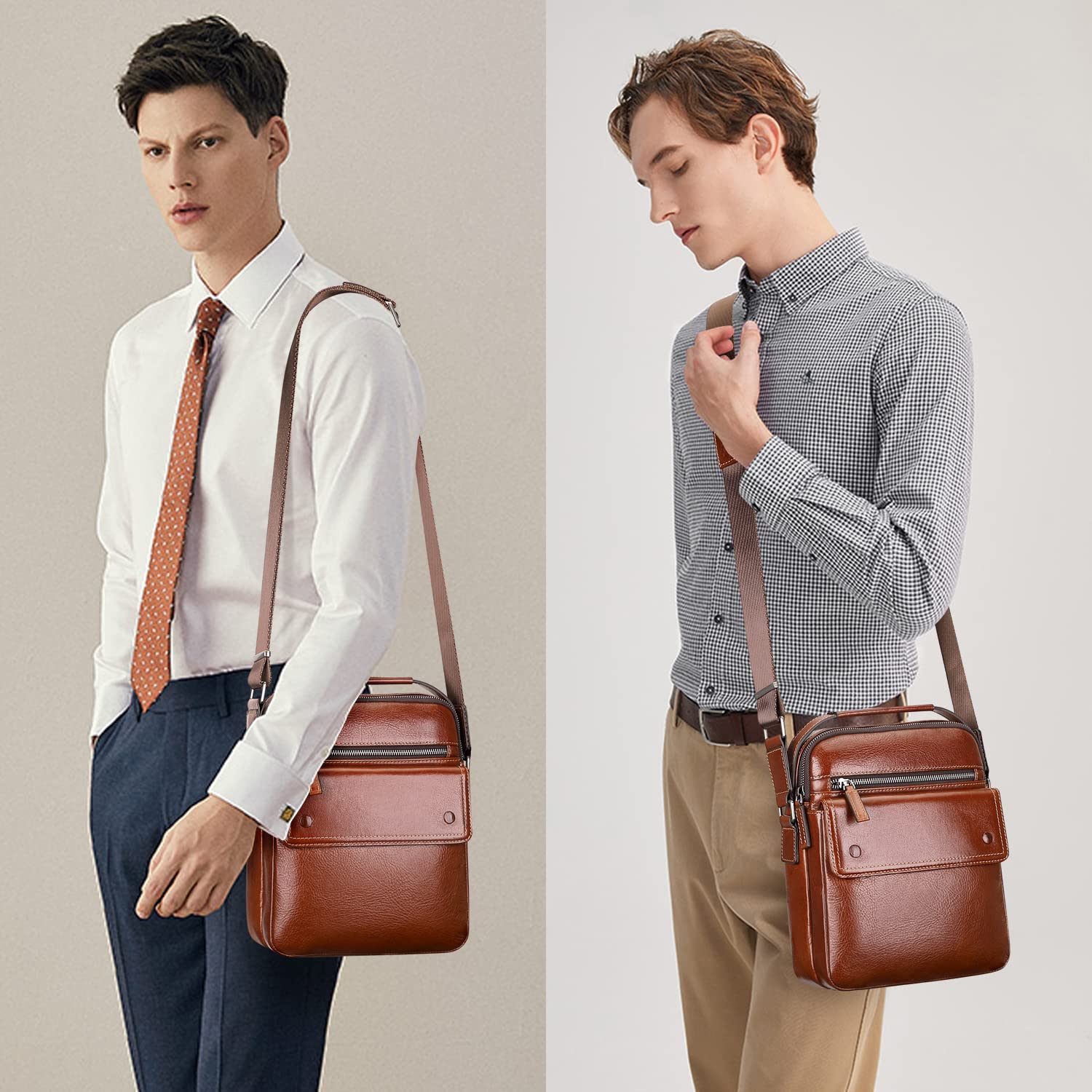 Genuine Leather Crossbody Bag for Men - Small Messenger Bag with Multiple Pockets - Perfect for Travel, Work & Everyday Carry
