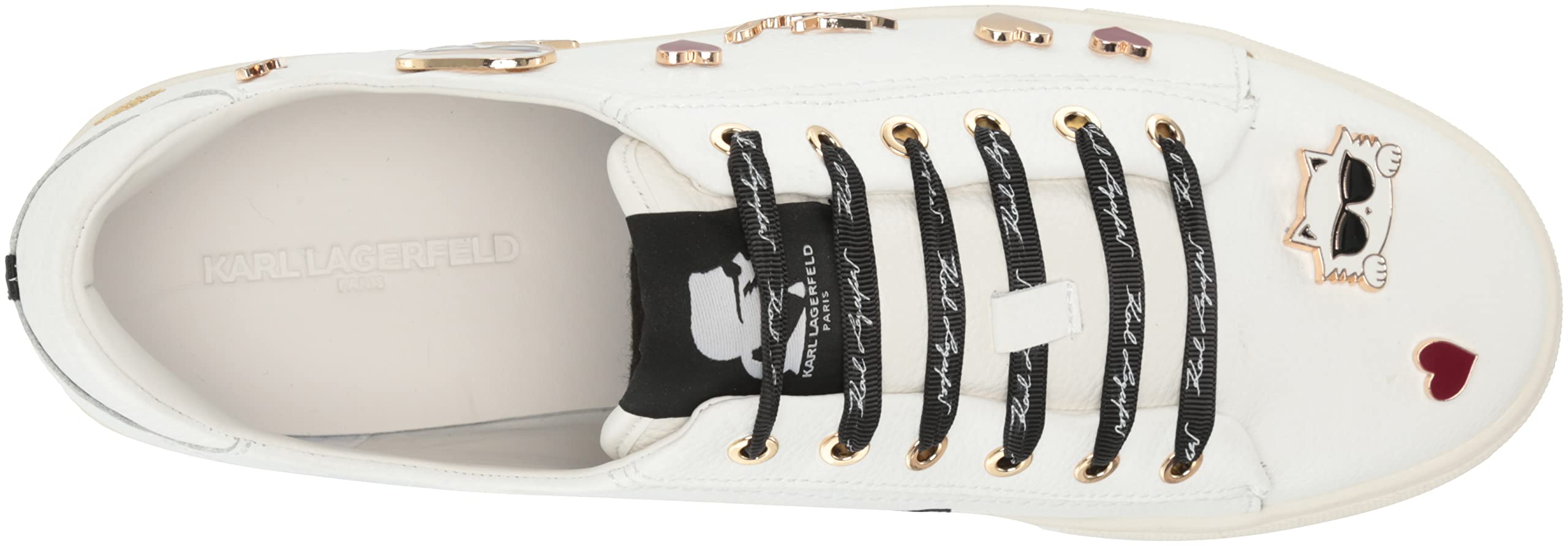 Karl Lagerfeld Paris Women's Cate Pins Sneakers - Fashionable White Leather Low Top Lace Up Shoes for Casual Wear & Street Style Outfits