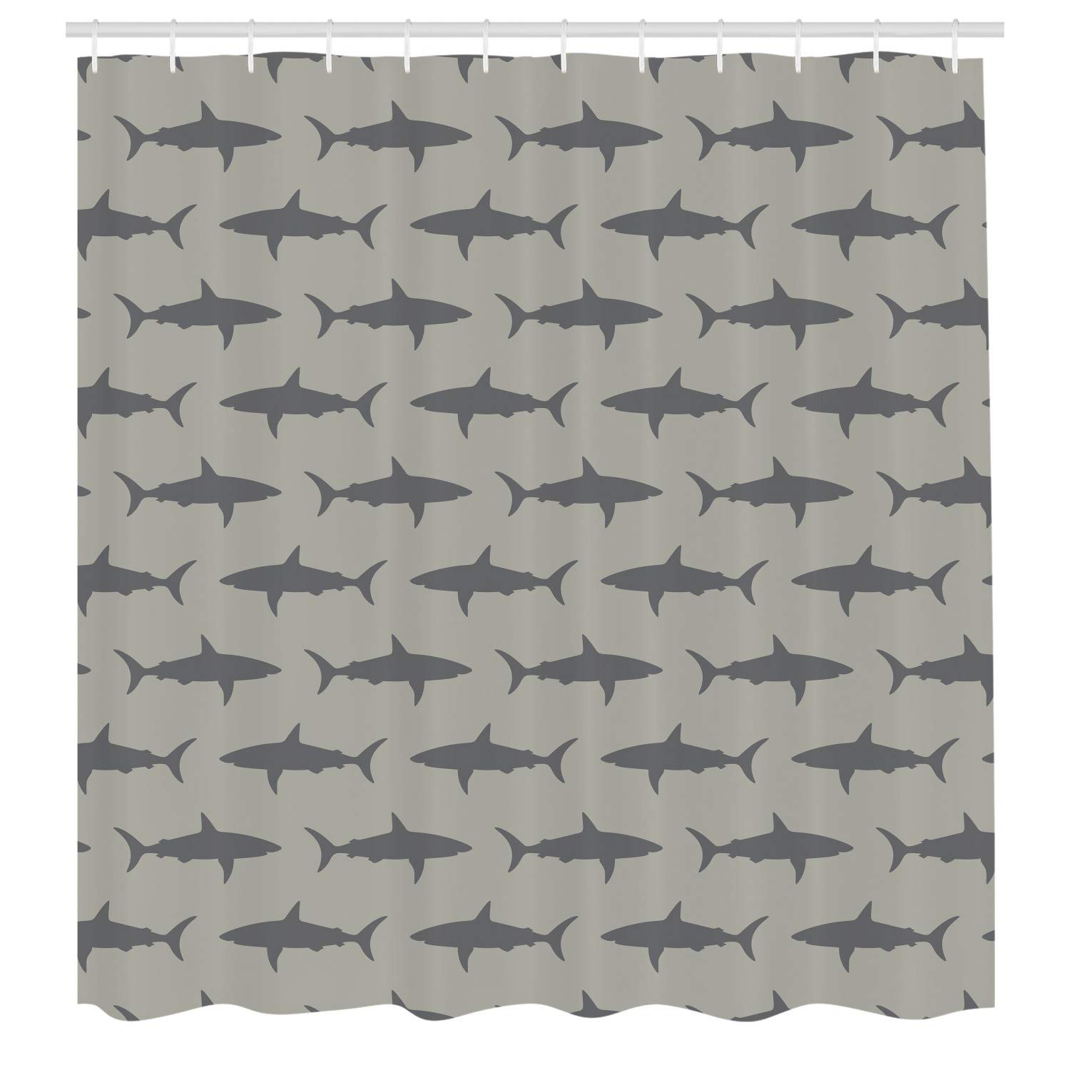 Ambesonne Sea Animals Shower Curtain - Sharks Swimming Silhouette Design, 69x75 Inch Waterproof Bathroom Decor with Hooks, Dimgray - Perfect for Ocean Theme Bathrooms & Kids' Bathroom Decor