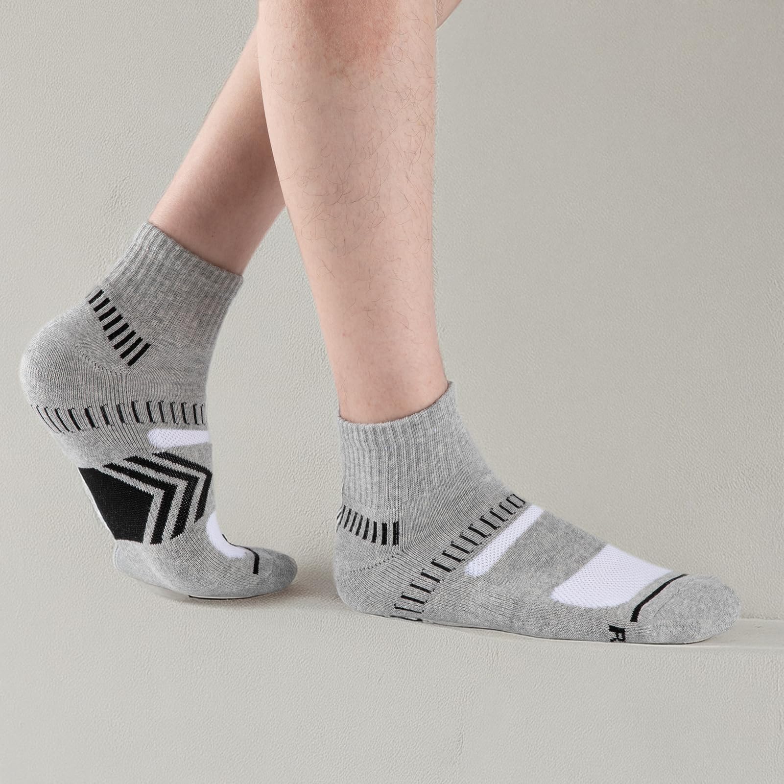 COOPLUS Men's Cushioned Ankle Socks - Breathable Cotton Athletic Performance Quarter Socks for Running, Gym & Sports - Pack of 6 Pairs
