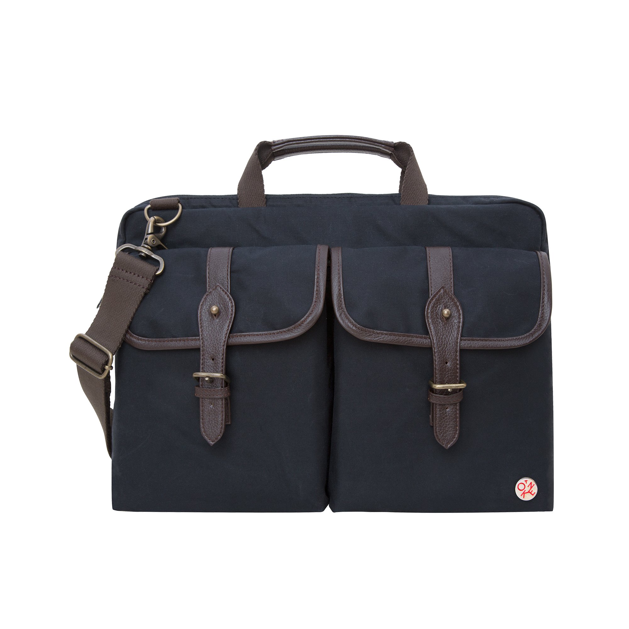 Token Bags Waxed Canvas 15 Inch Laptop Messenger Bag - Waterproof & Durable (Black/Dark Brown) - Perfect for Work, Travel & College Commute