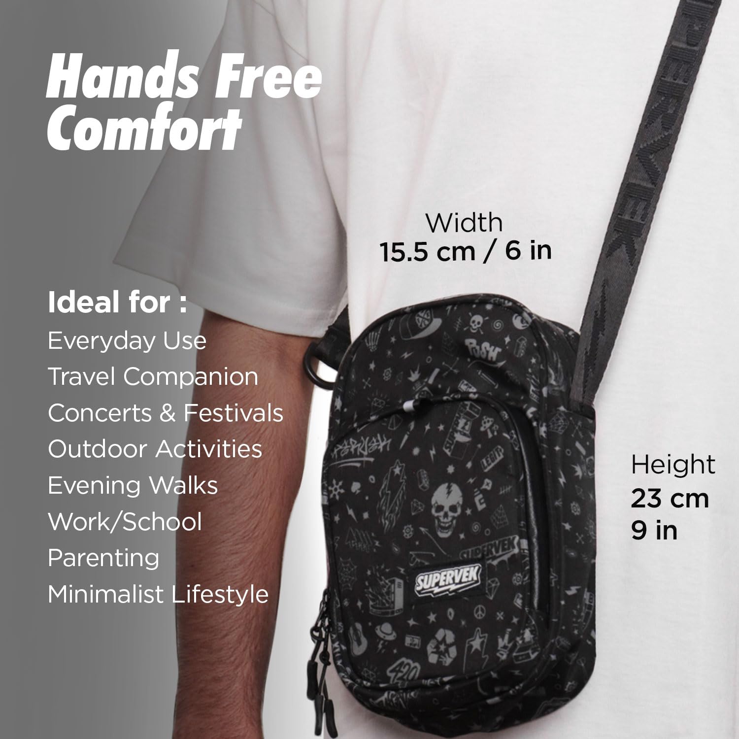 Supervek Men's Crossbody Sling Bag - Lightweight Shoulder Messenger Bag for Travel, Office & Outdoor | Small Passport Holder for Men & Boys | Durable Black Mini Sling Pack for Daily Use, Commuting & Adventure