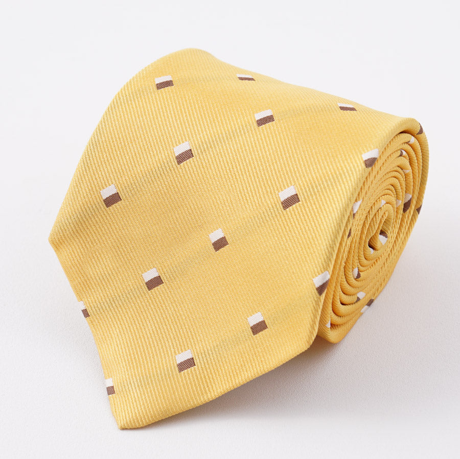Cesare Attolini Yellow Jacquard Silk Tie for Men | Luxury Italian Silk Necktie | Perfect for Weddings, Business Meetings & Formal Events