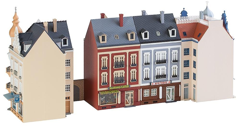 Faller 130701 HO Scale Row of Downtown Structures Building Kit - Perfect for Model Train Layouts & City Scenes
