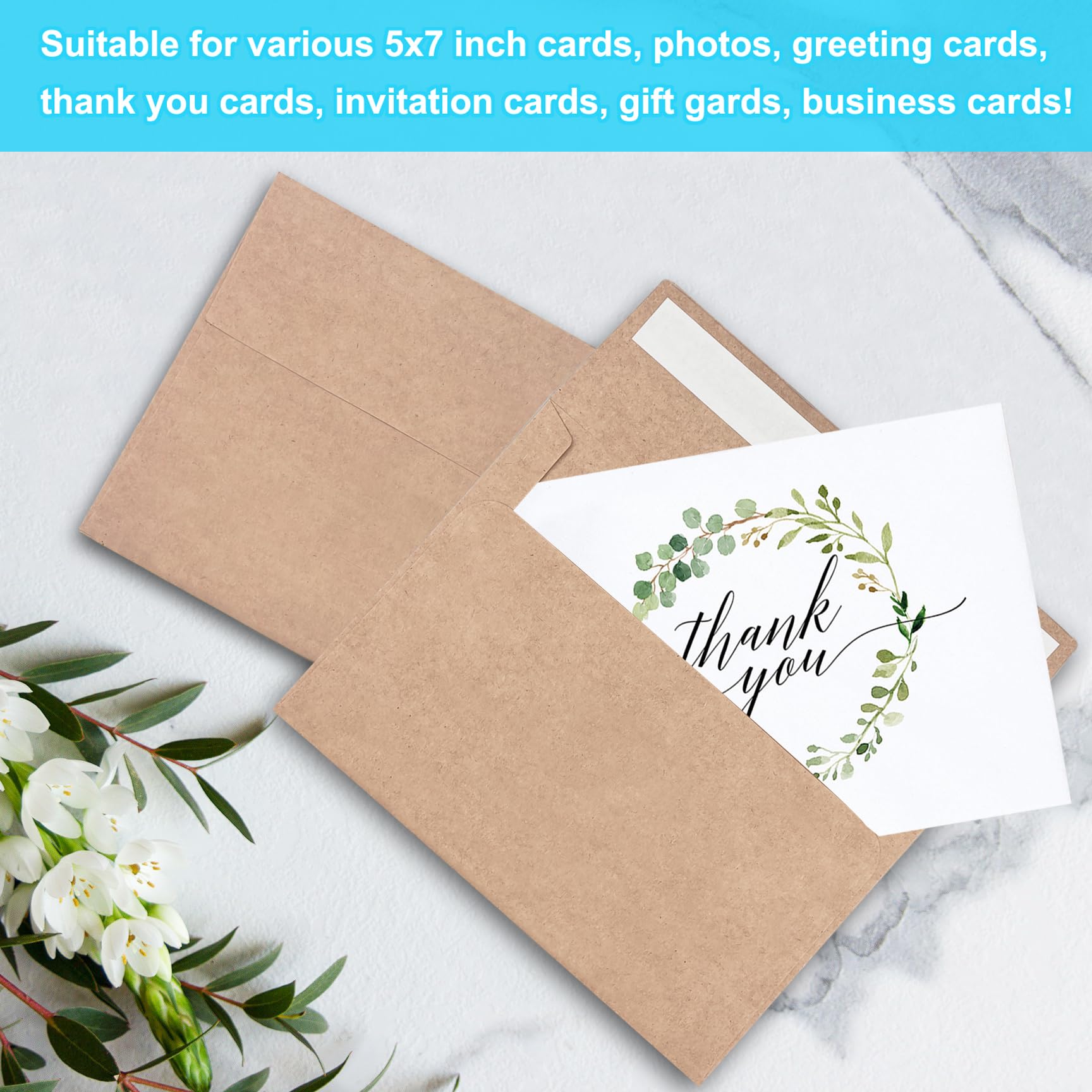 100 Pack 5x7 Kraft Envelopes - Self Seal A7 Invitation Envelopes for Wedding Cards, Photos & Greeting Cards | Eco-Friendly Brown Paper Envelopes for Graduation, Baby Shower & Party Invitations (Perfect for Mailing, Scrapbooking & Gift Packaging)