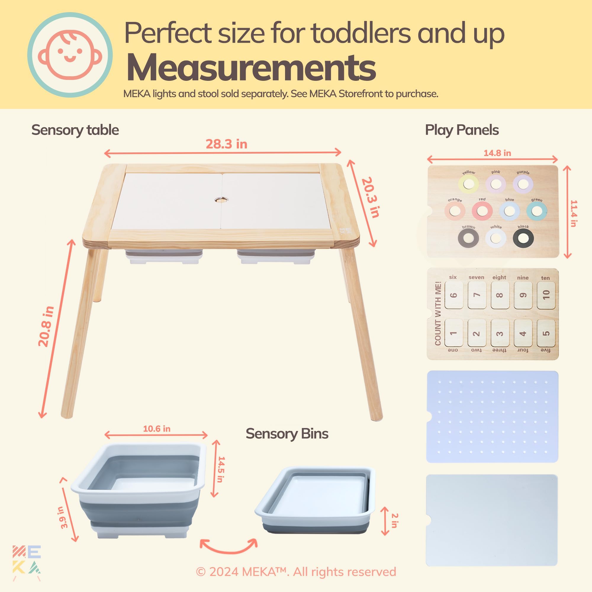 MEKA 6-in-1 Sensory Light Table for Toddlers Age 3-5 - Wooden Kids Activity Table with 2 Sensory Bins & 6 Play Panels - Multi-Use Educational Toy for Preschool Learning, Sensory Play & Creative Development - Perfect for Daycare Centers, Homeschooling & Indoor Playrooms