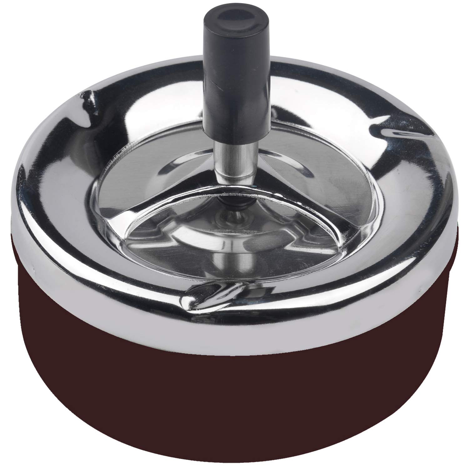 Stainless Steel Modern Round Push Down Tabletop Cigarette Ashtray with Spinning Tray - Indoor & Outdoor Use - Home Office Desktop Smoking Ash Tray (Brown) - Perfect for Patio, Living Room, or Smoking Lounge