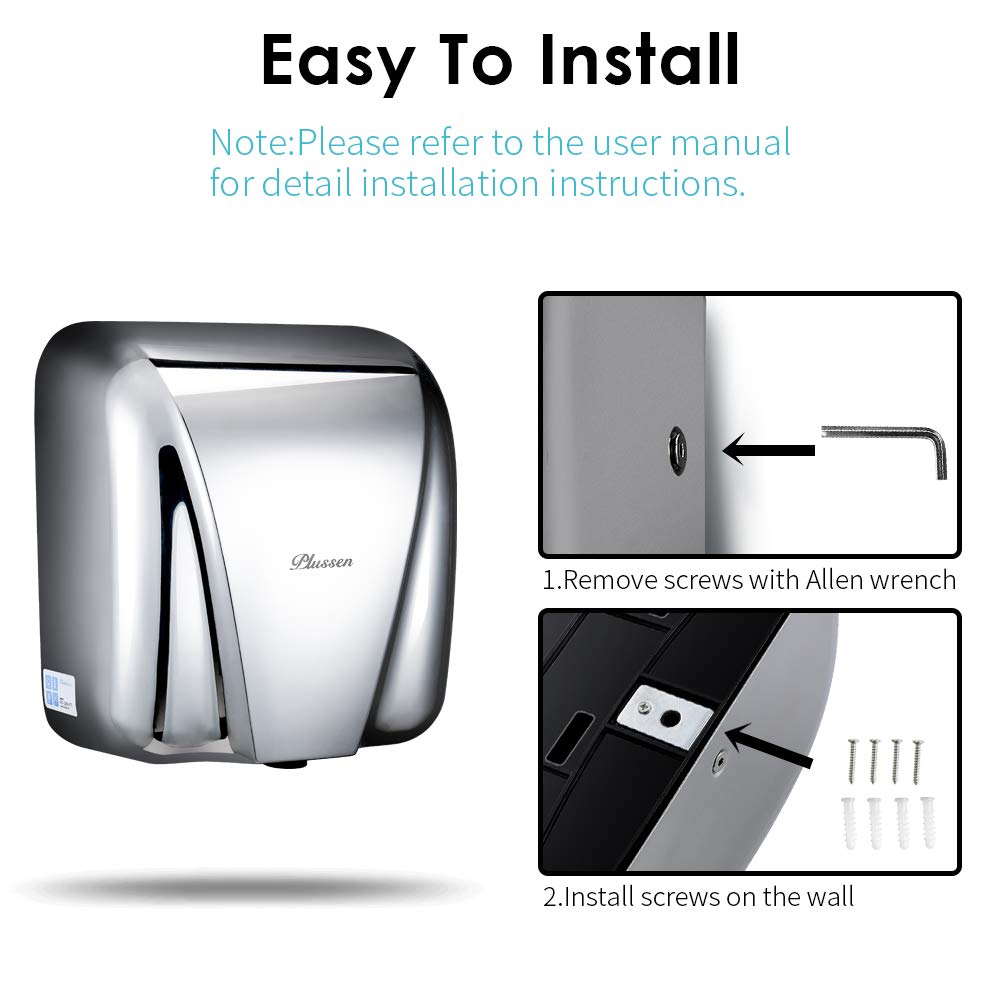 Commercial Automatic Hand Dryer 1800W Heavy Duty Stainless Steel - Fast 10-Second Drying for Bathrooms, Restaurants & Public Restrooms - Compact Electric Hand Blower (Silver) - Ideal for High-Traffic Washrooms, Hospitals, and Office Buildings
