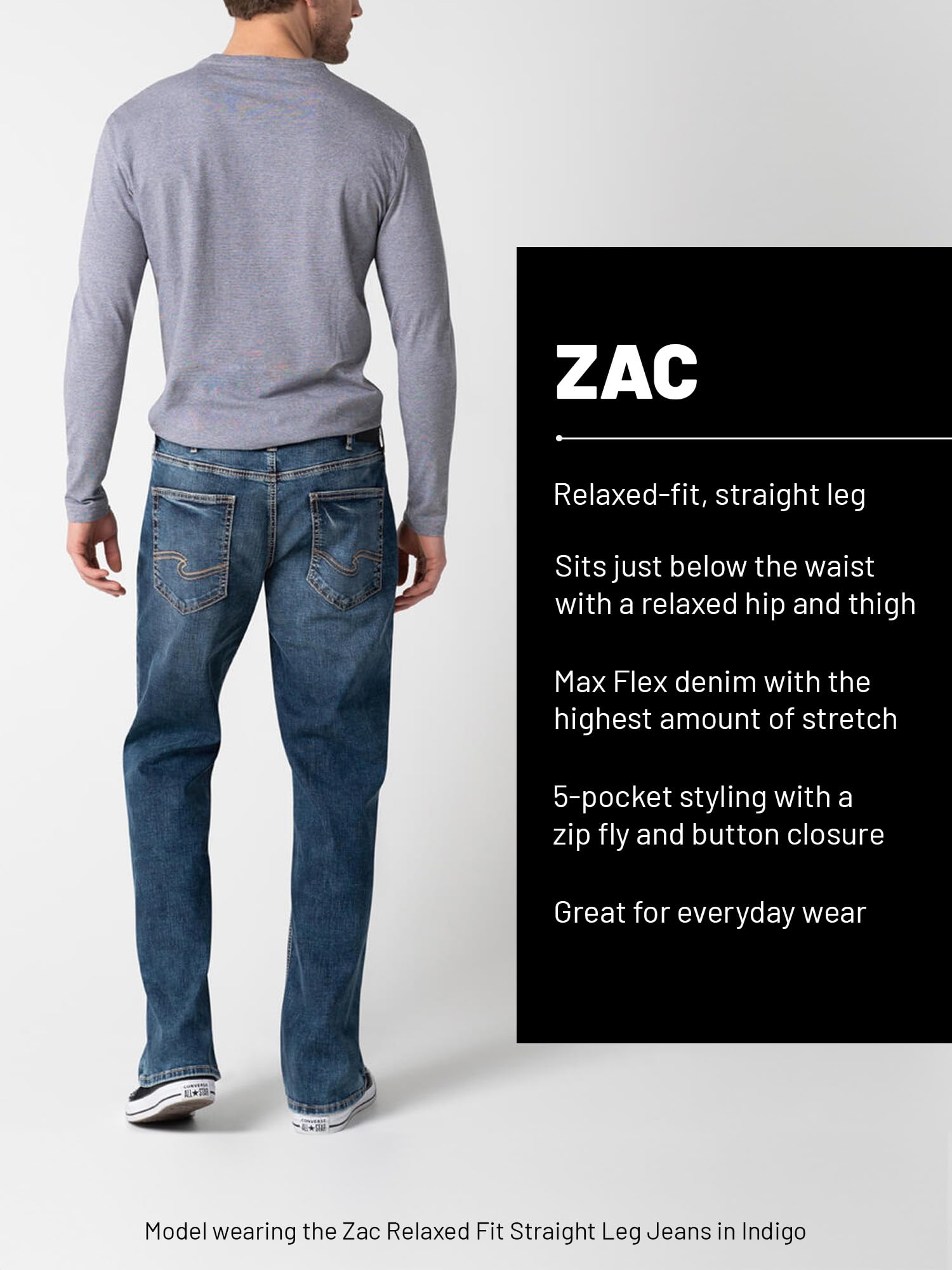 Silver Jeans Co. Men's Zac Relaxed Fit Straight Leg Jeans - Comfortable Casual Denim Pants for Everyday Wear | Perfect for Work, Weekend & Outdoor Activities