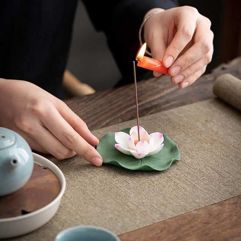 Premium Geyao Ceramic Tea Set with Lotus Incense Holder - Traditional Chinese Gongfu Tea Brewing Kit for Home, Office & Meditation Spaces