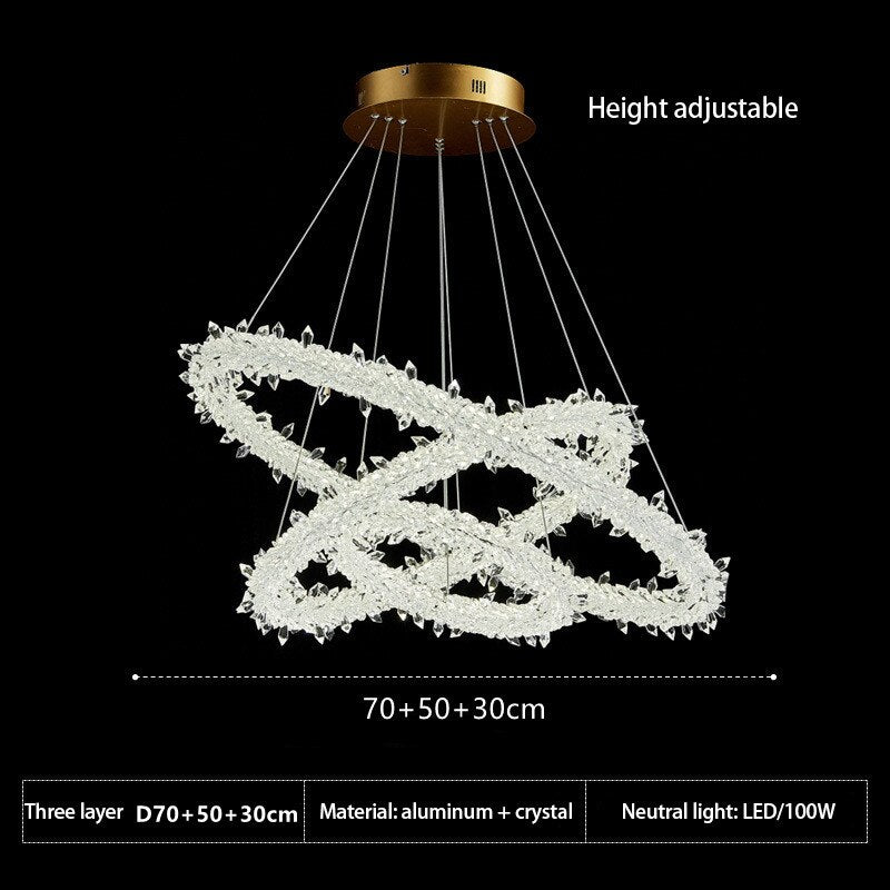 Crystal Ring Chandelier - Elegant Modern Ceiling Light Fixture for Dining Room, Living Room & Bedroom Decor