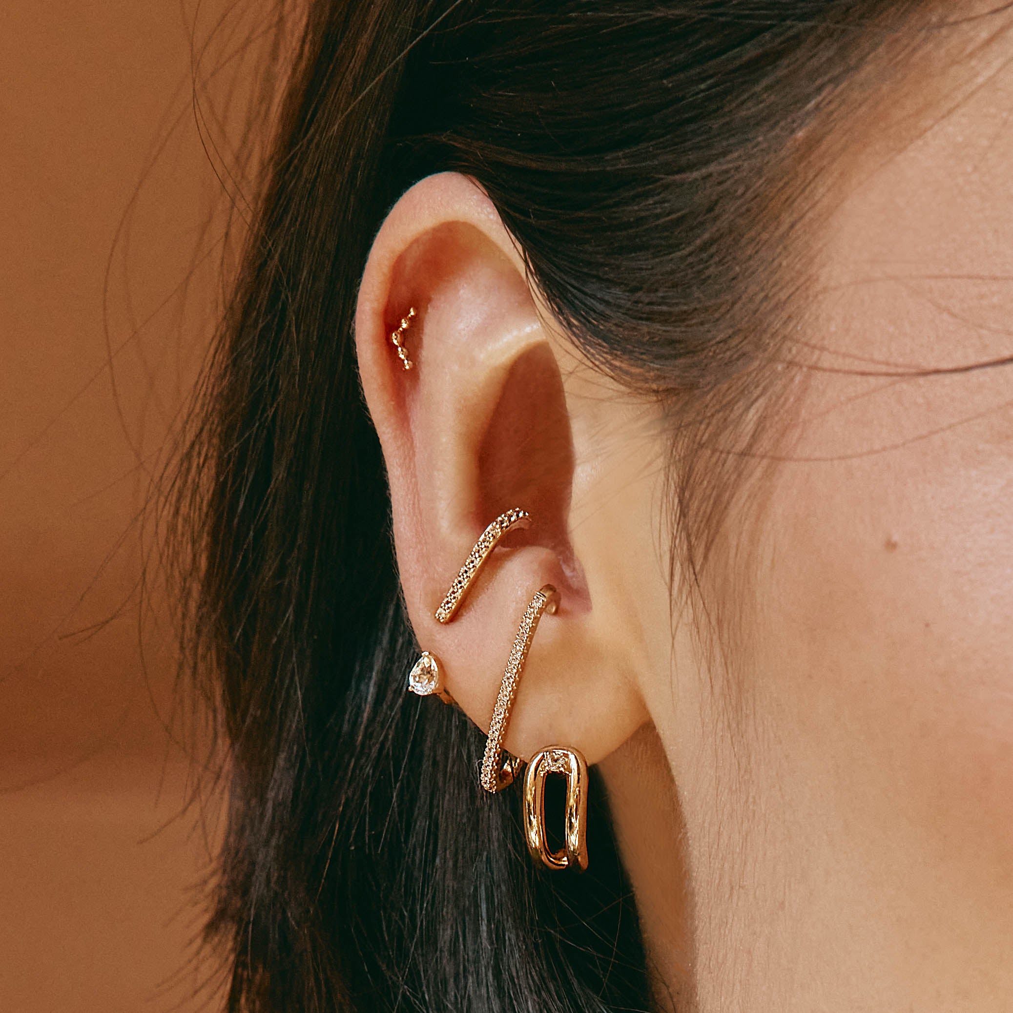 14K Gold White Topaz Link Loop Hoop Earrings for Women - Elegant Dangle Earrings for Party, Wedding & Everyday Wear