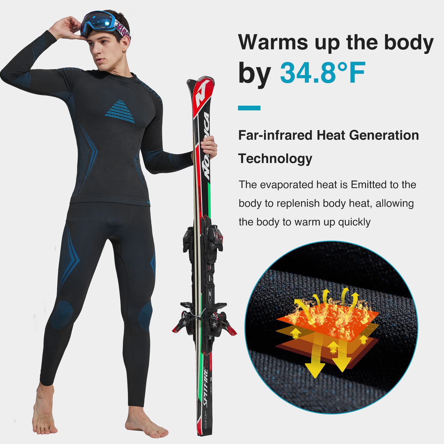 UNIQUEBELLA Men's Thermal Underwear Set - Fleece Lined Long Johns Top & Bottom, Quick Drying Base Layer for Cold Weather - Perfect for Winter Sports, Hiking & Outdoor Activities