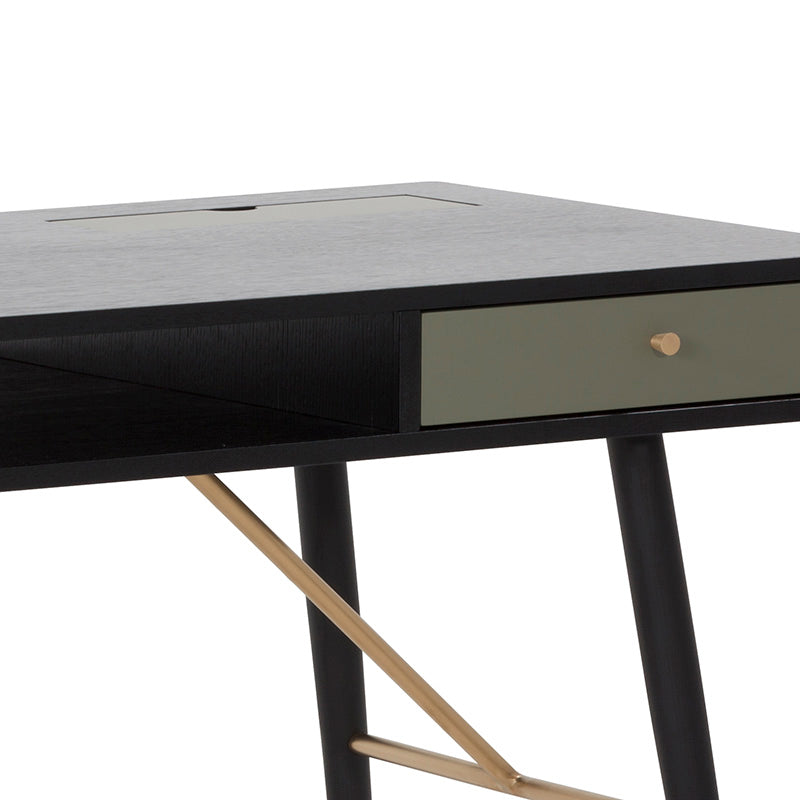 OMARI 46-Inch Study Desk for Home Office - Black & Green Modern Writing Desk with Storage Shelf, Perfect for Small Spaces, Dorm Rooms & Workstations