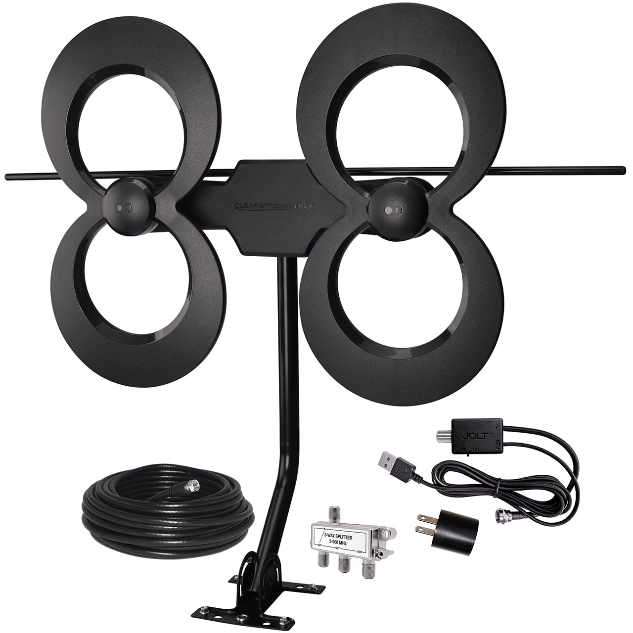 Antennas Direct ClearStream 4MAX Complete TV Antenna - Indoor/Outdoor UHF VHF Multi-Directional HDTV Antenna with 70+ Mile Range | Includes Cable, Mast, Amplifier & Splitter | Perfect for Home, RV & Camping TV Reception