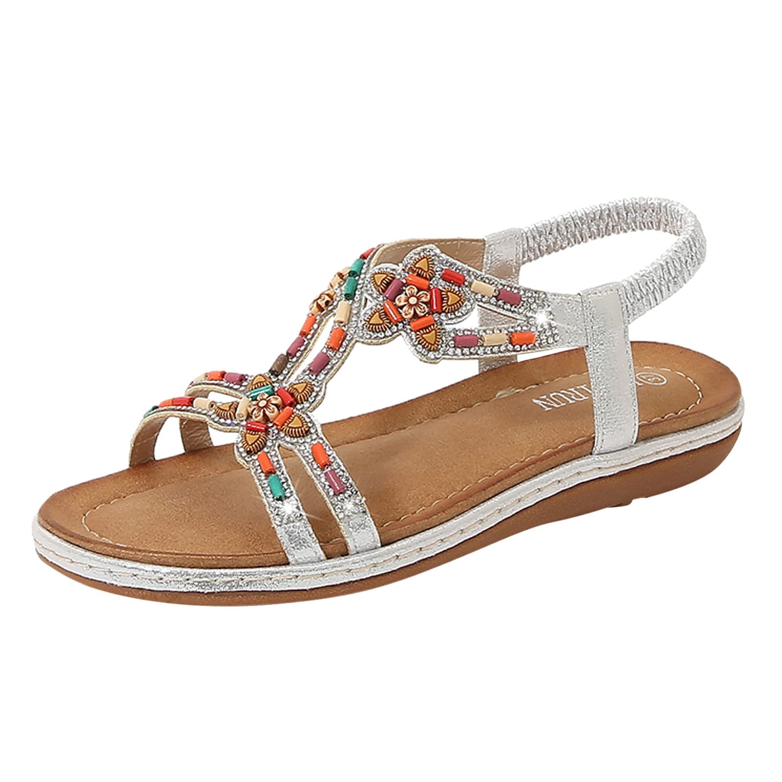 Sparkly Rhinestone Slingback Sandals for Women - Elastic Ankle Strap Bohemian Beach Shoes - Perfect for Summer Vacations, Weddings & Casual Outings