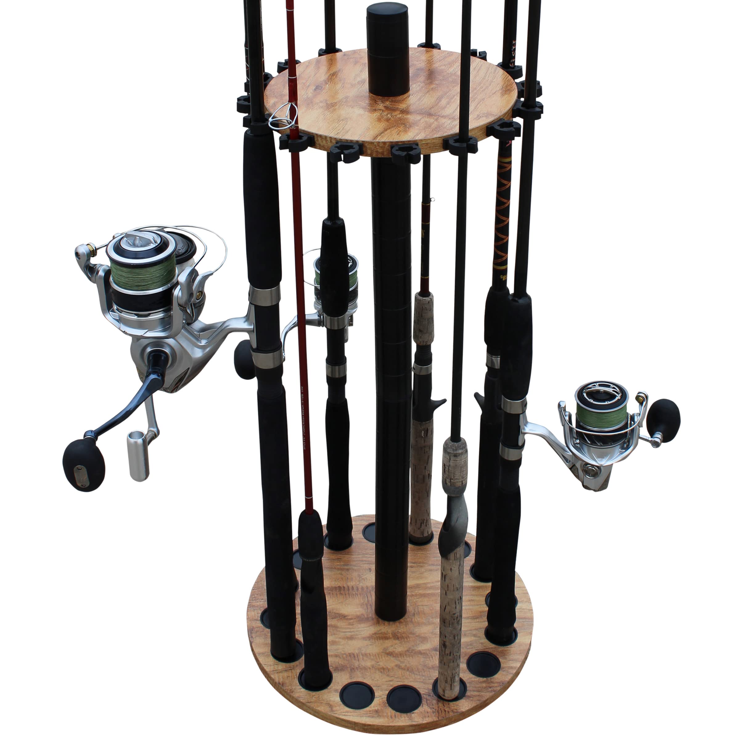 Rush Creek Creations 16-Inch Round Fishing Rod Rack - Premium Fishing Pole Holder and Storage Organizer in American Cherry Wood - Perfect for Garage, Boat, and Home Fishing Gear Organization