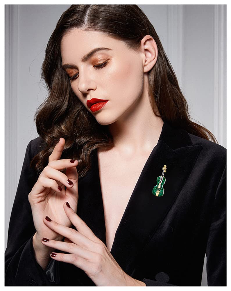 Elegant Green Mini Violin Brooch Pin for Women - Handmade Enamel Lapel Pin, Fashion Jewelry Accessory for Dresses, Weddings, Christmas & Mother's Day Gifts | Perfect for Formal Events, Parties & Special Occasions