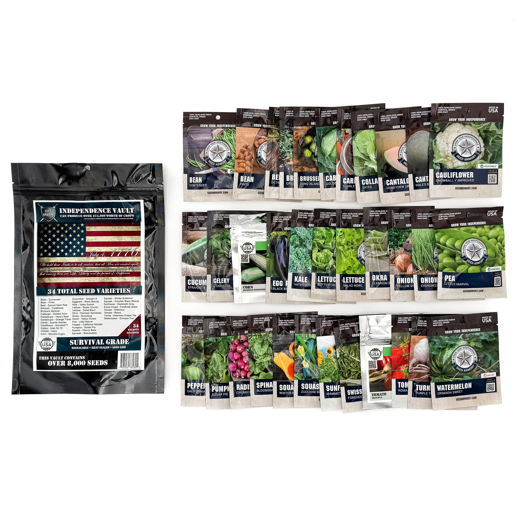 Independence Super Kit Seed Vault - 62 Non-GMO Heirloom Vegetable & Herb Varieties for Home Gardening, Emergency Preparedness & Survival Food Storage