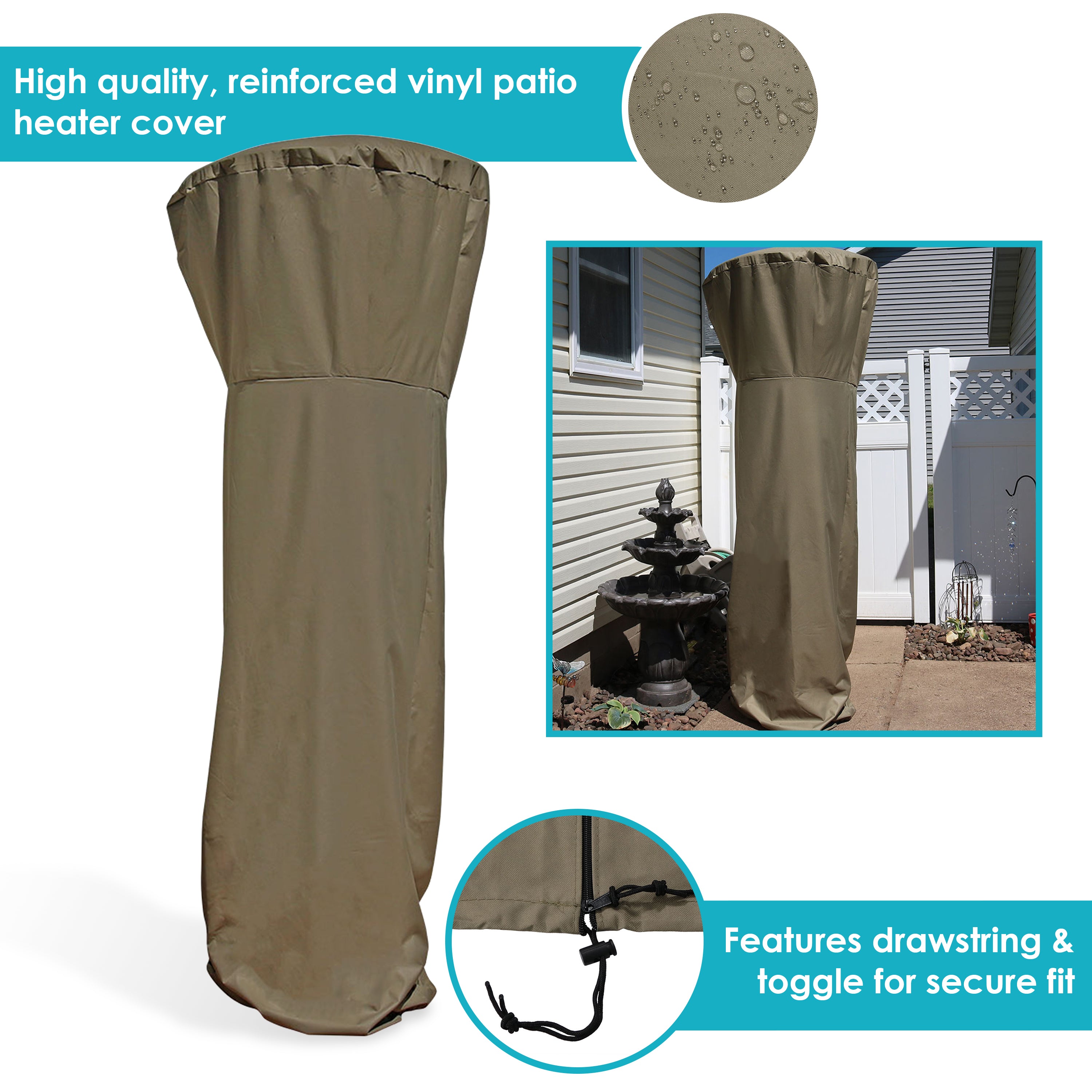 Sunnydaze Patio Heater Cover 94 - Khaki Waterproof Outdoor Heater Protector for Winter & All-Weather Use