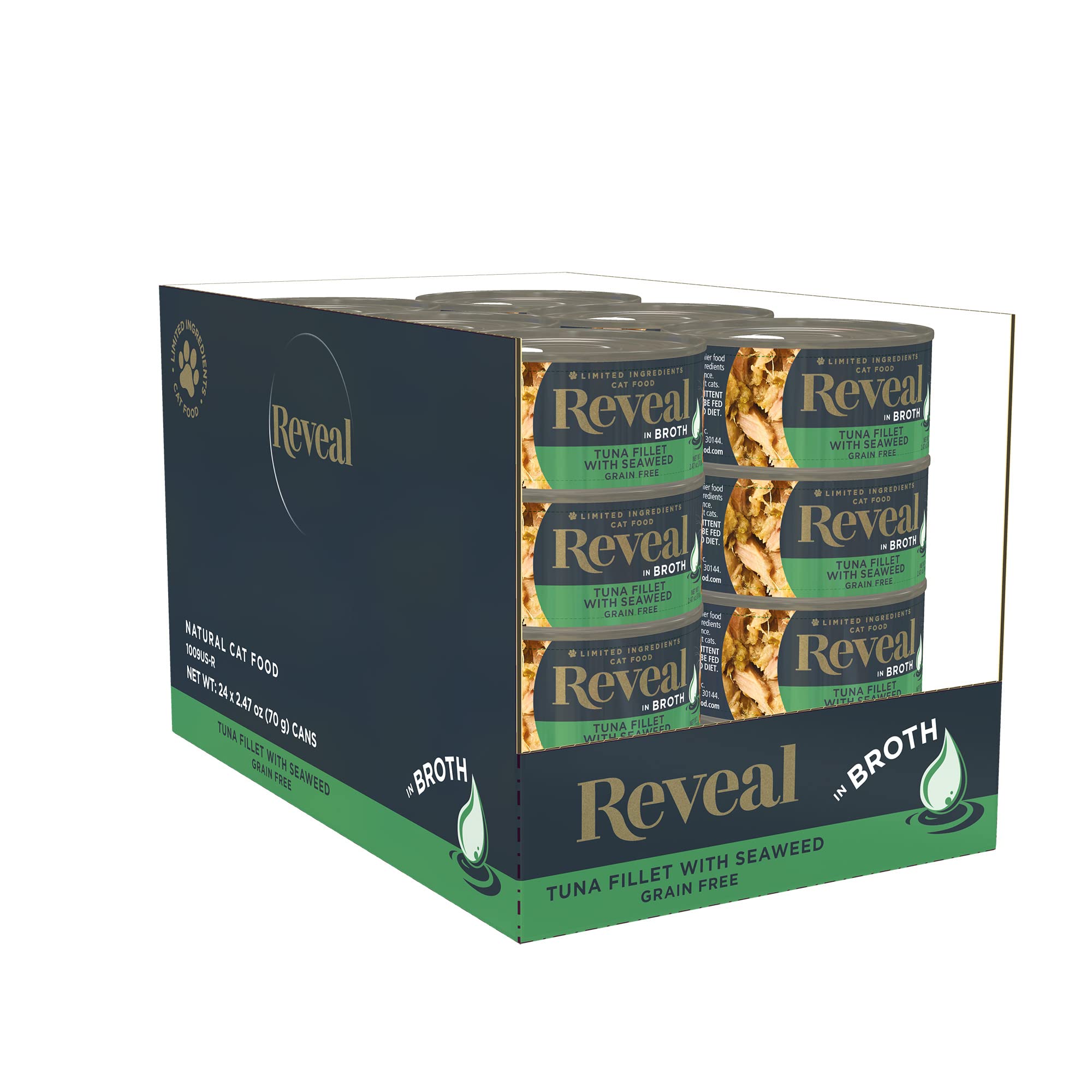 **Reveal Grain-Free Wet Cat Food, Limited Ingredient Tuna with Seaweed in Broth – 24 Pack (2.47 oz Cans) – Natural Canned Cat Food for Sensitive Stomachs – Perfect for Picky Eaters & Indoor Cats**