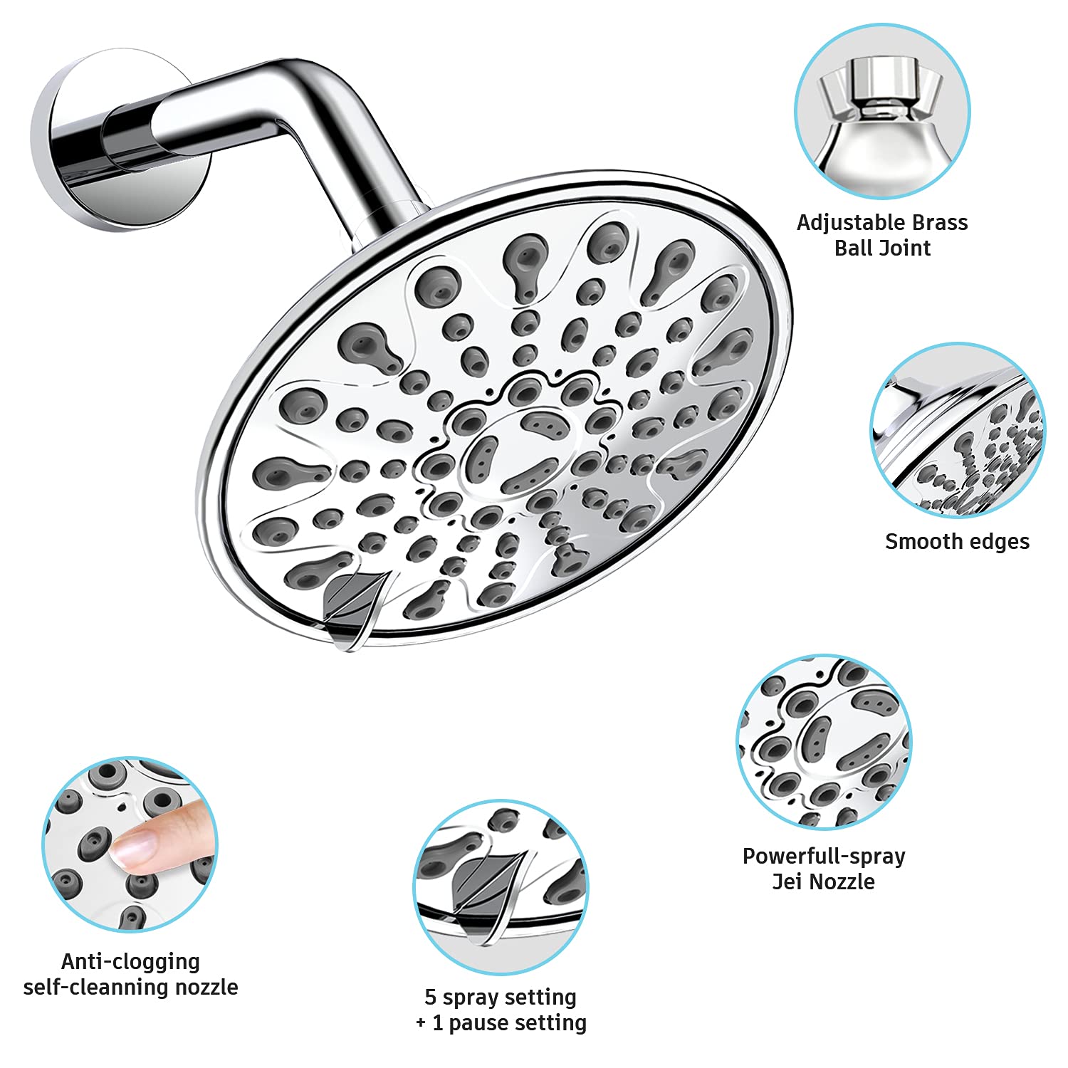 EMBATHER Single Handle Shower Faucet Set with 6 Inch Rain Shower Head - Polished Chrome Shower Valve and Trim Kit for Bathroom Remodeling and Luxury Spa Experience