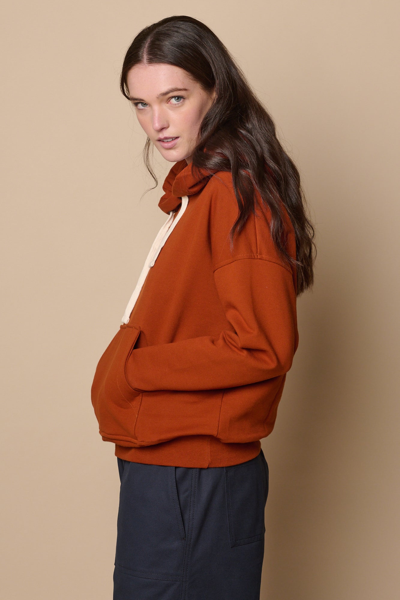Women's Hooded Sweatshirt - Soft Fleece Pullover with Kangaroo Pocket | Cinnamon Brown Fall Fashion | Perfect for Casual Outfits, Lounge Wear & Outdoor Activities